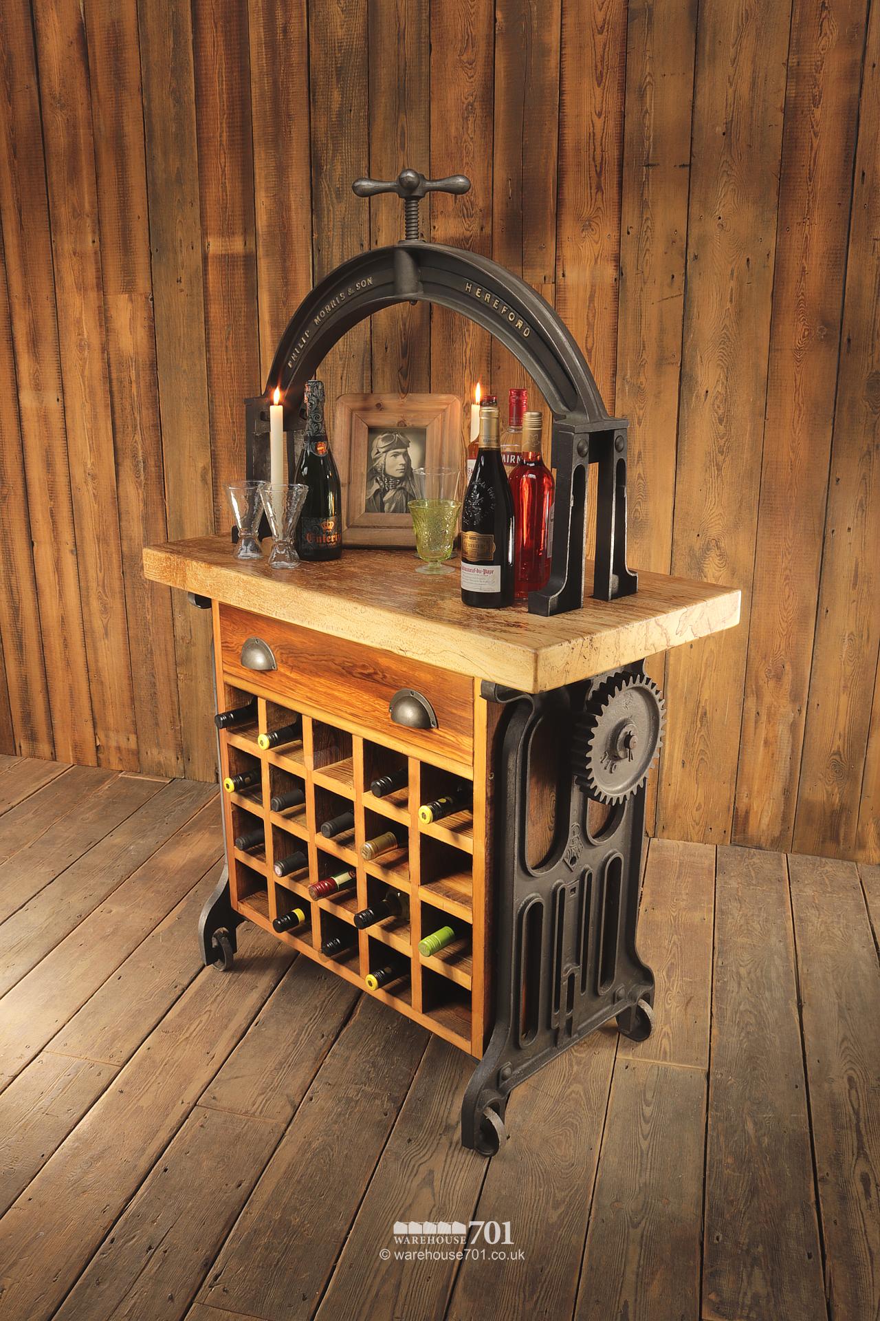 Reclaimed Cast Iron and Beech 'Bacchus' Wine Station #11