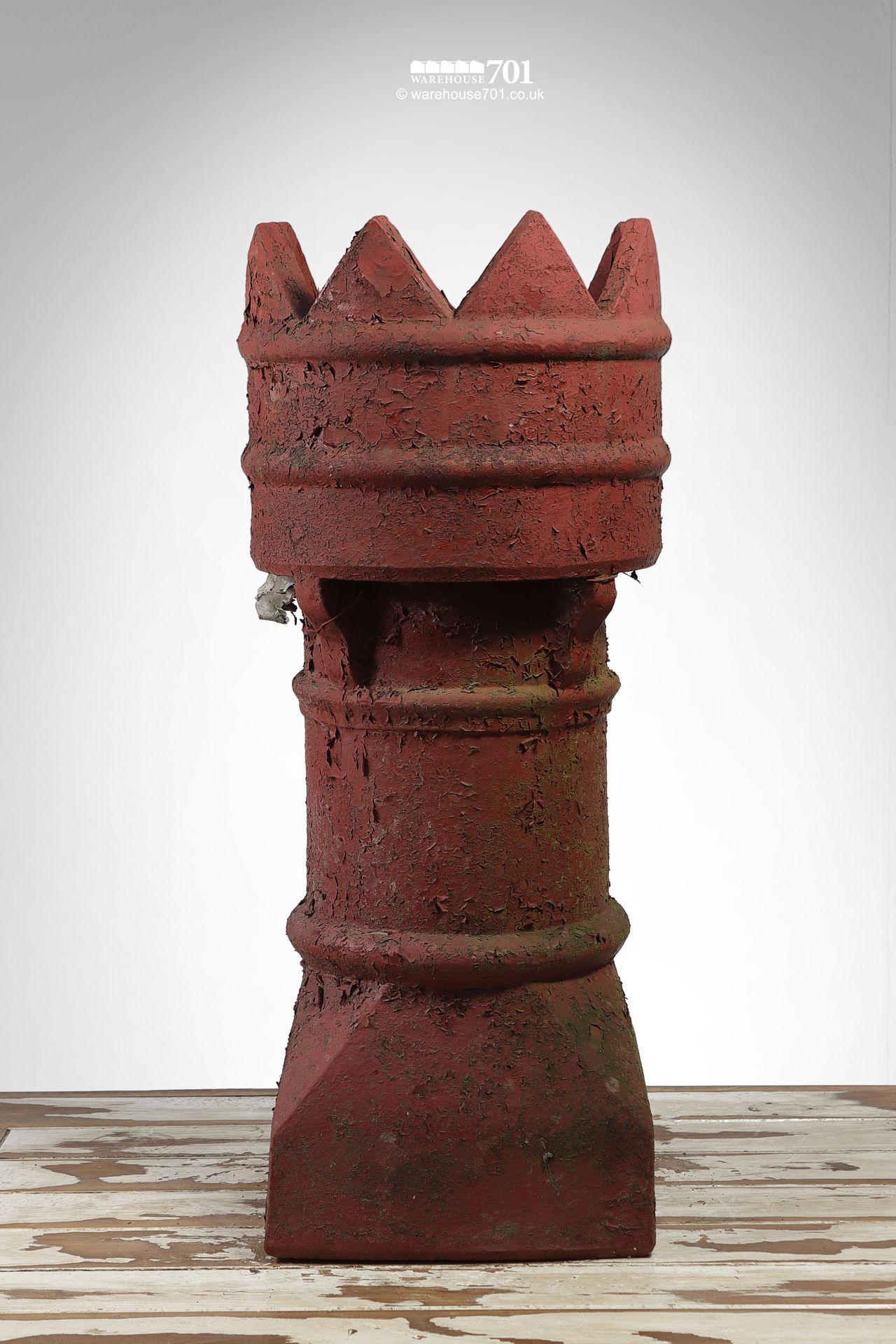 Reclaimed Bishop Style Clay Chimney Pot with Old Red Paint #1