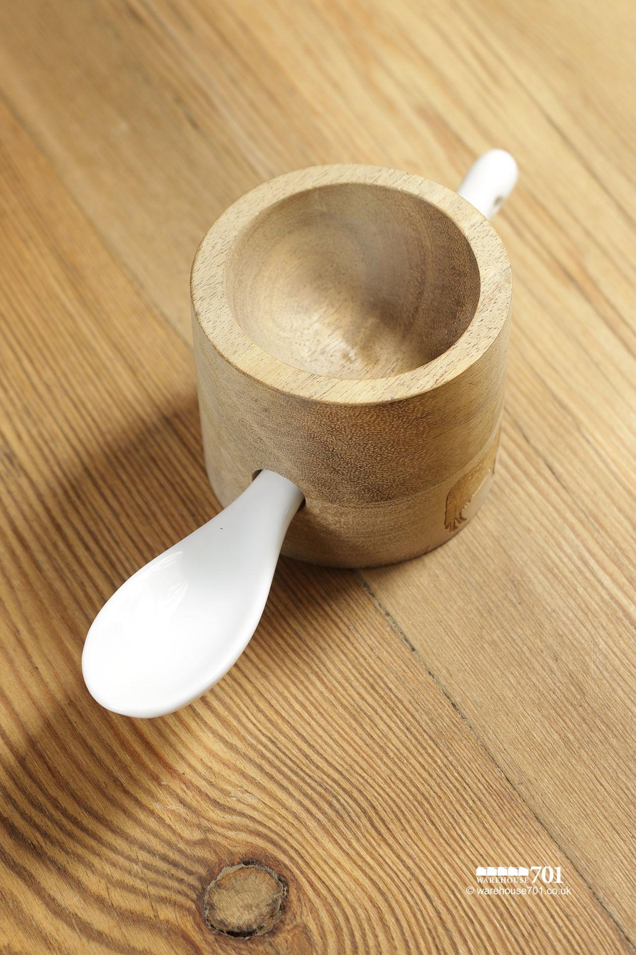 Cow Motif Wooden Egg Cup and Ceramic Spoon #1