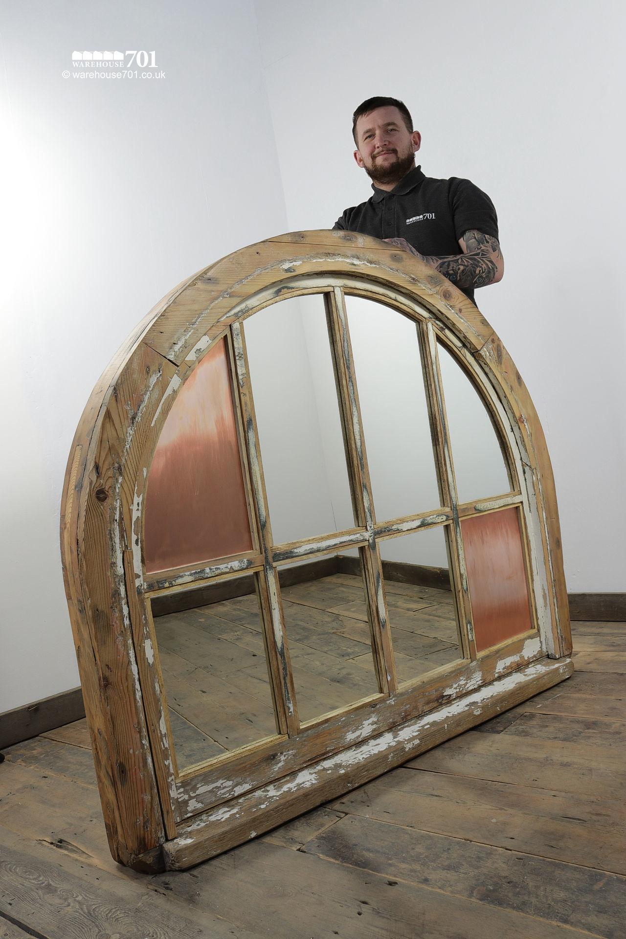 Impressive Architectural Copper and Wood Window Mirror #2