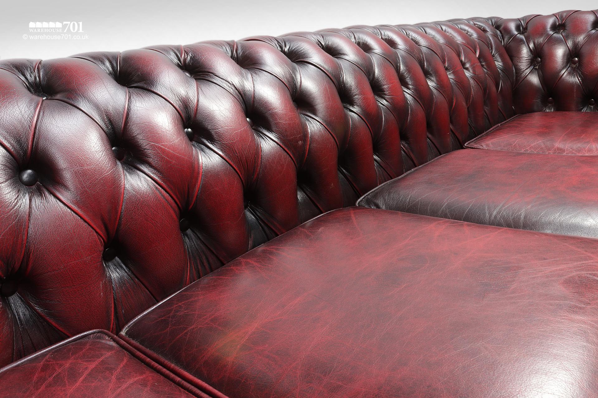 Reclaimed Four Seater Burgundy Leather Chesterfield Sofa #7
