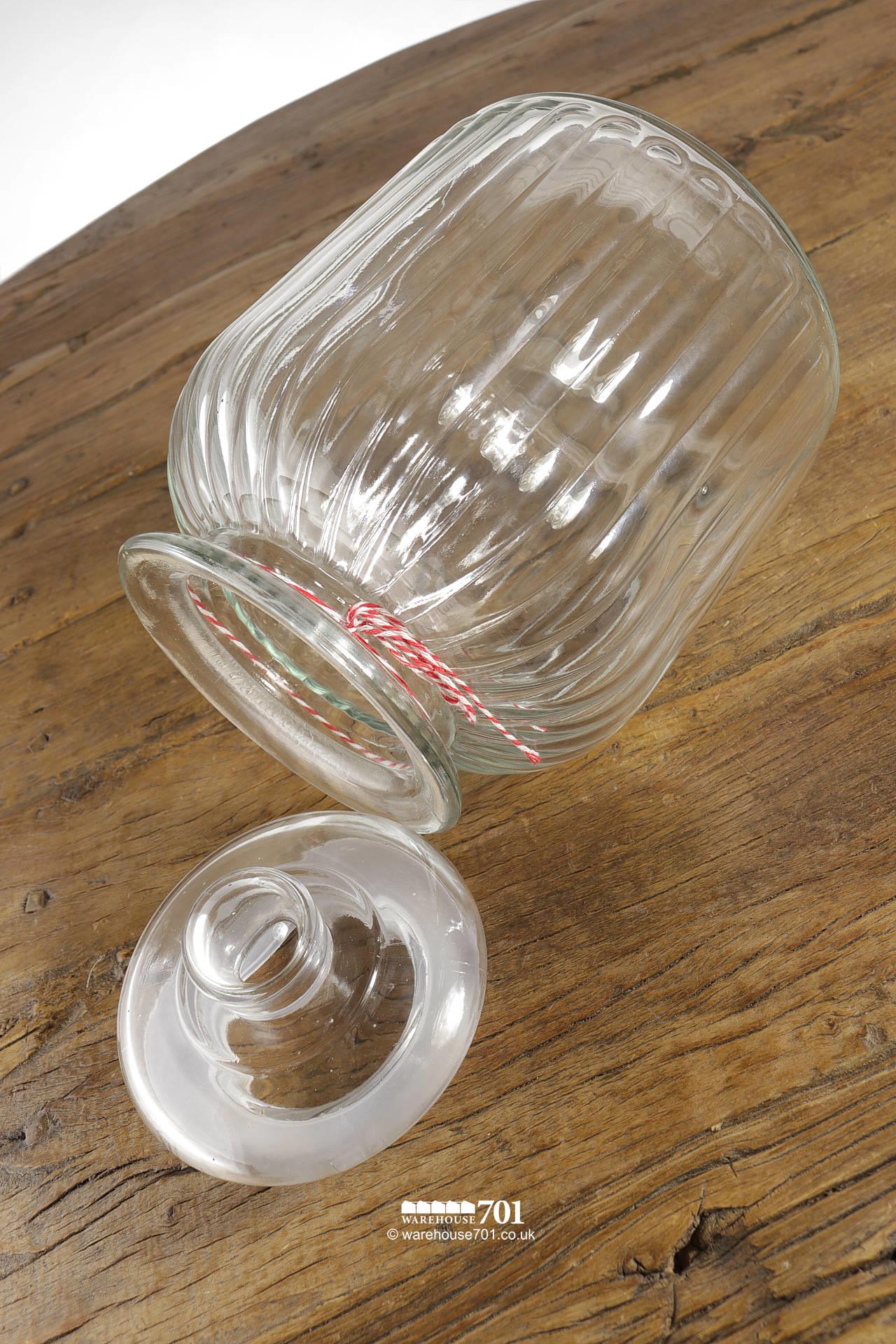 NEW Fluted Glass Biscuit Cookie Jar With Lid #3