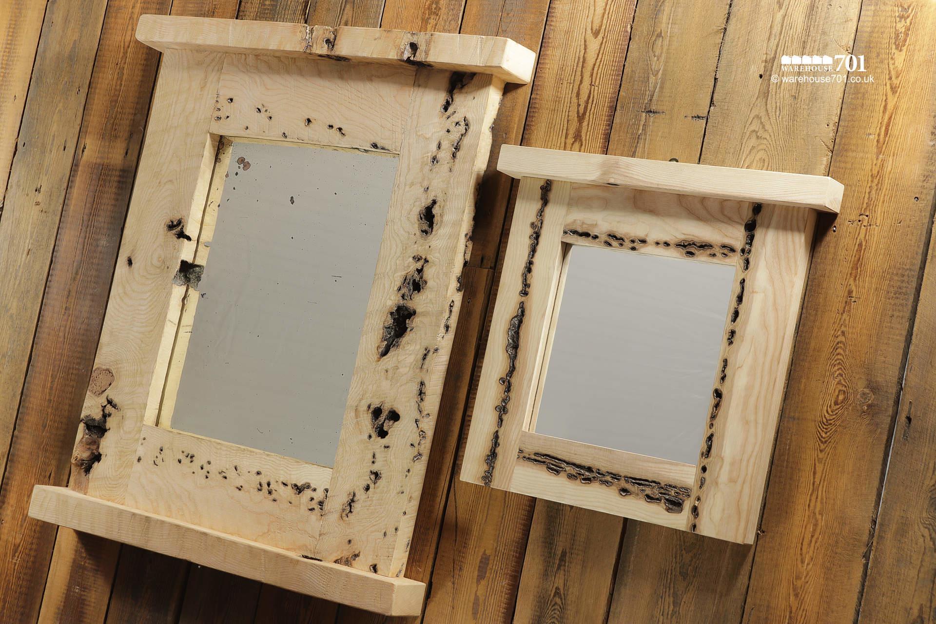 Amazing NEW Handmade Small Burr Ash Wood Mirror with Integral Top Shelf #5