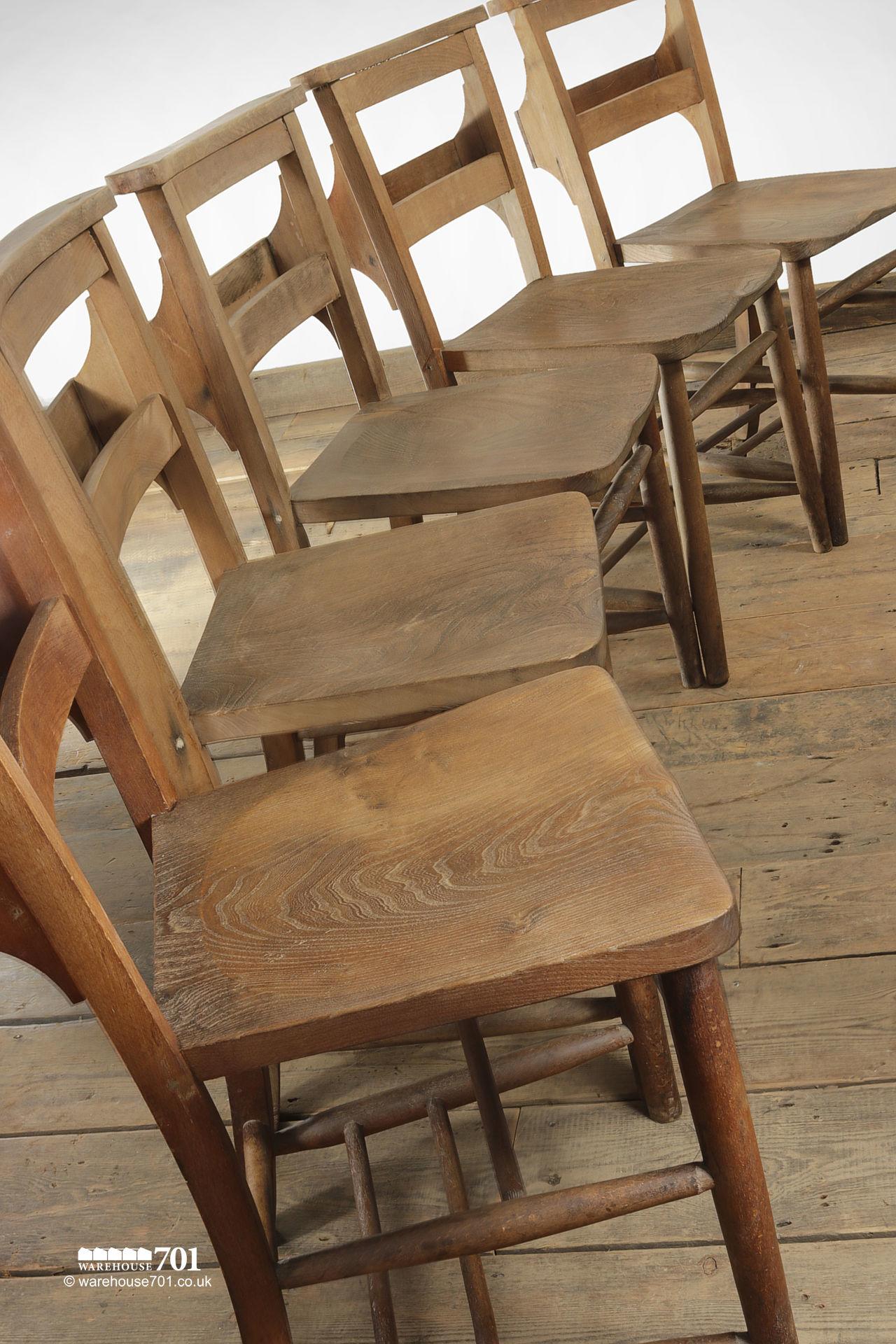 Reclaimed Late Victorian Elm Seat Chapel Chairs #3