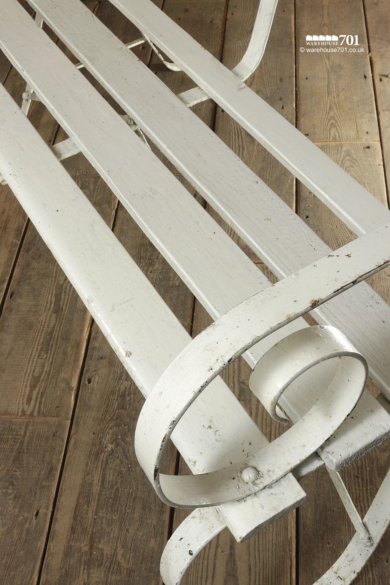 White Vintage Wrought Iron and Wood Slat Garden Bench #3