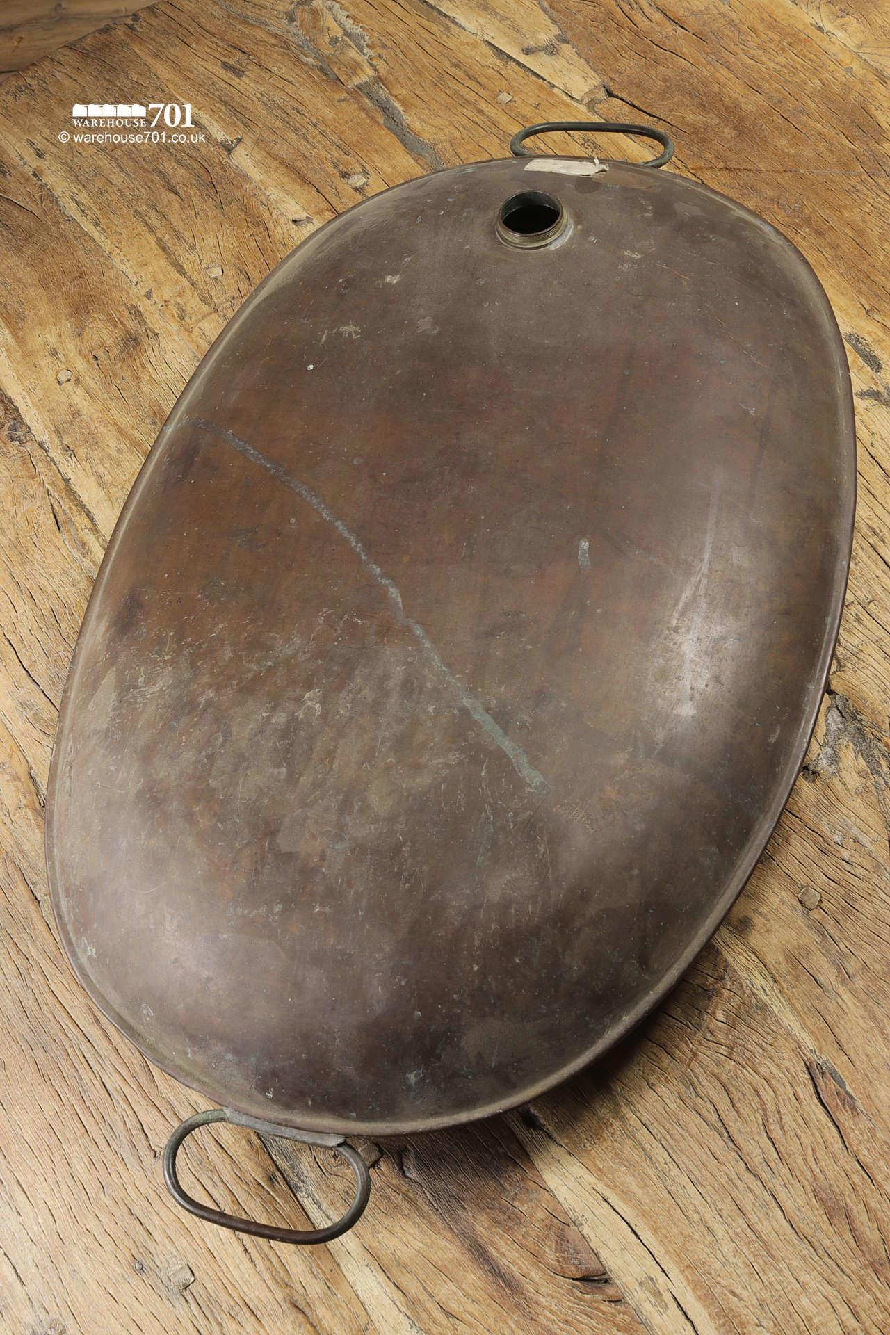 Rare Victorian Solid Copper Lozenge or Oval Bed Warmer with Handles