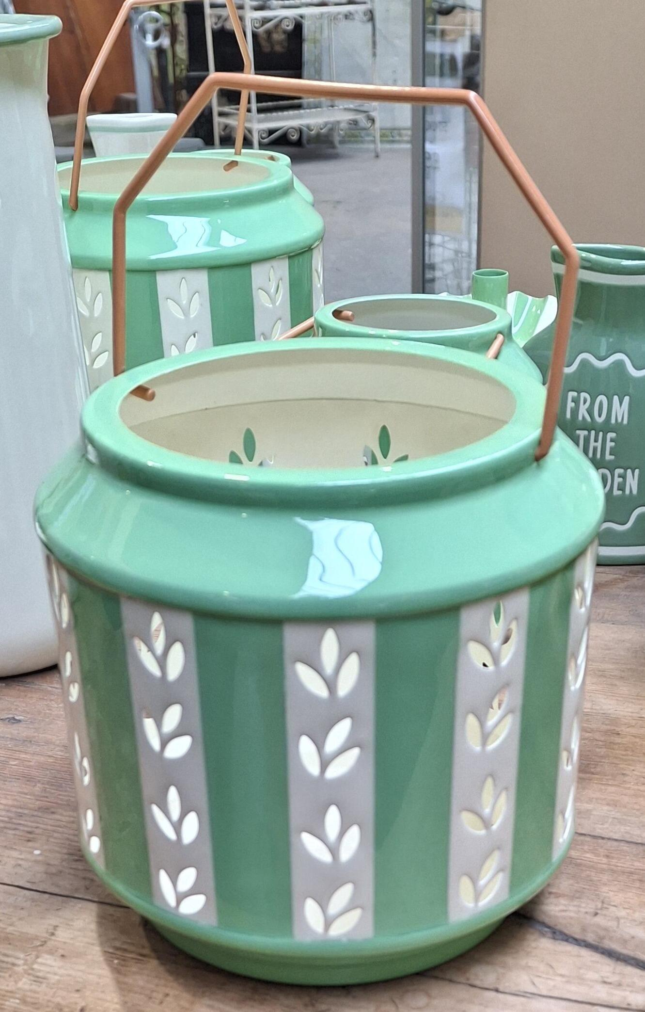 Large Green Stripe Lantern with Cut-Out Design