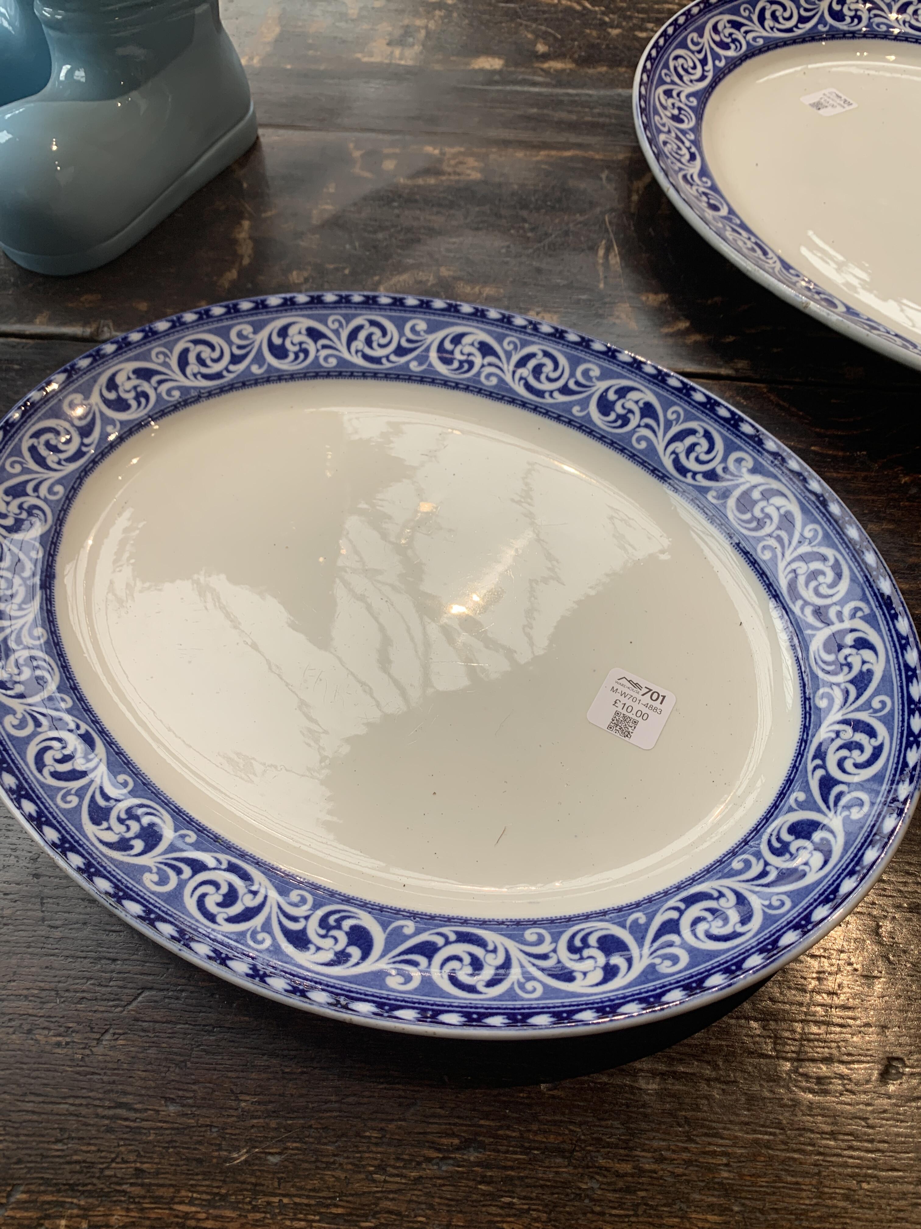 Antique Blue & White Etruscan Meat Platter 36x29cm