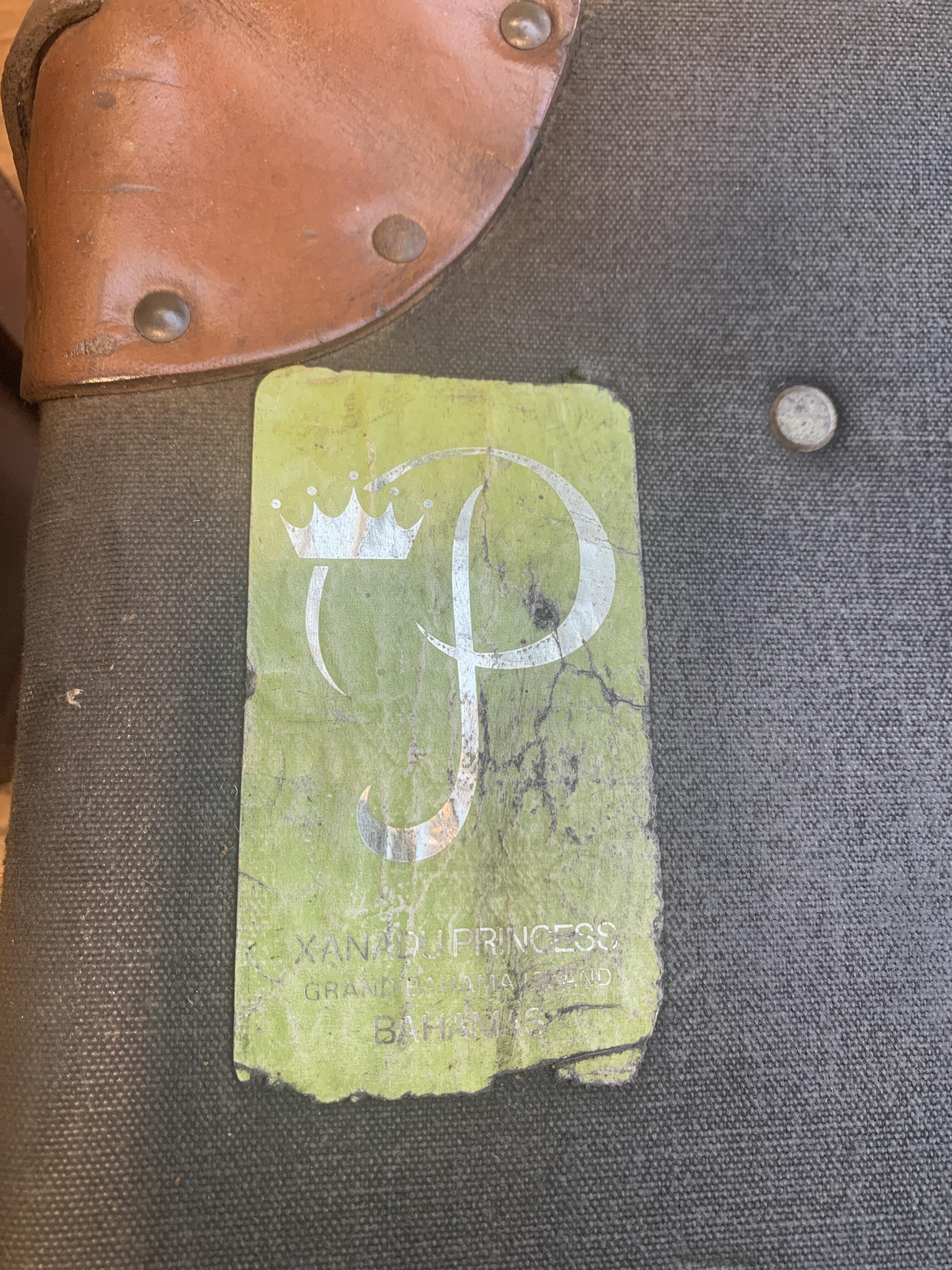 Vintage Fibreboard Suitcase with Travel Labels