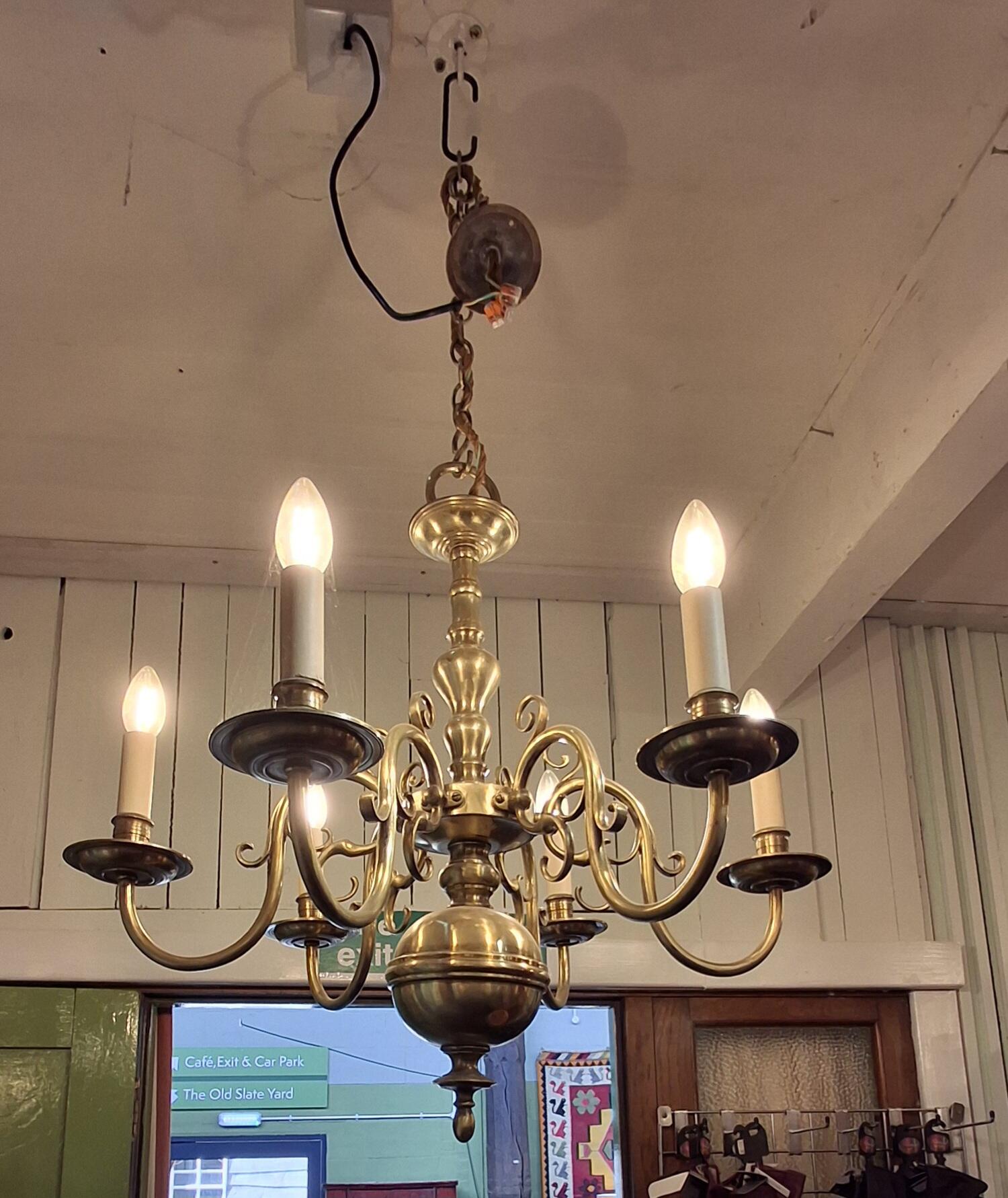 Elegant Dutch Style Brass Chandelier