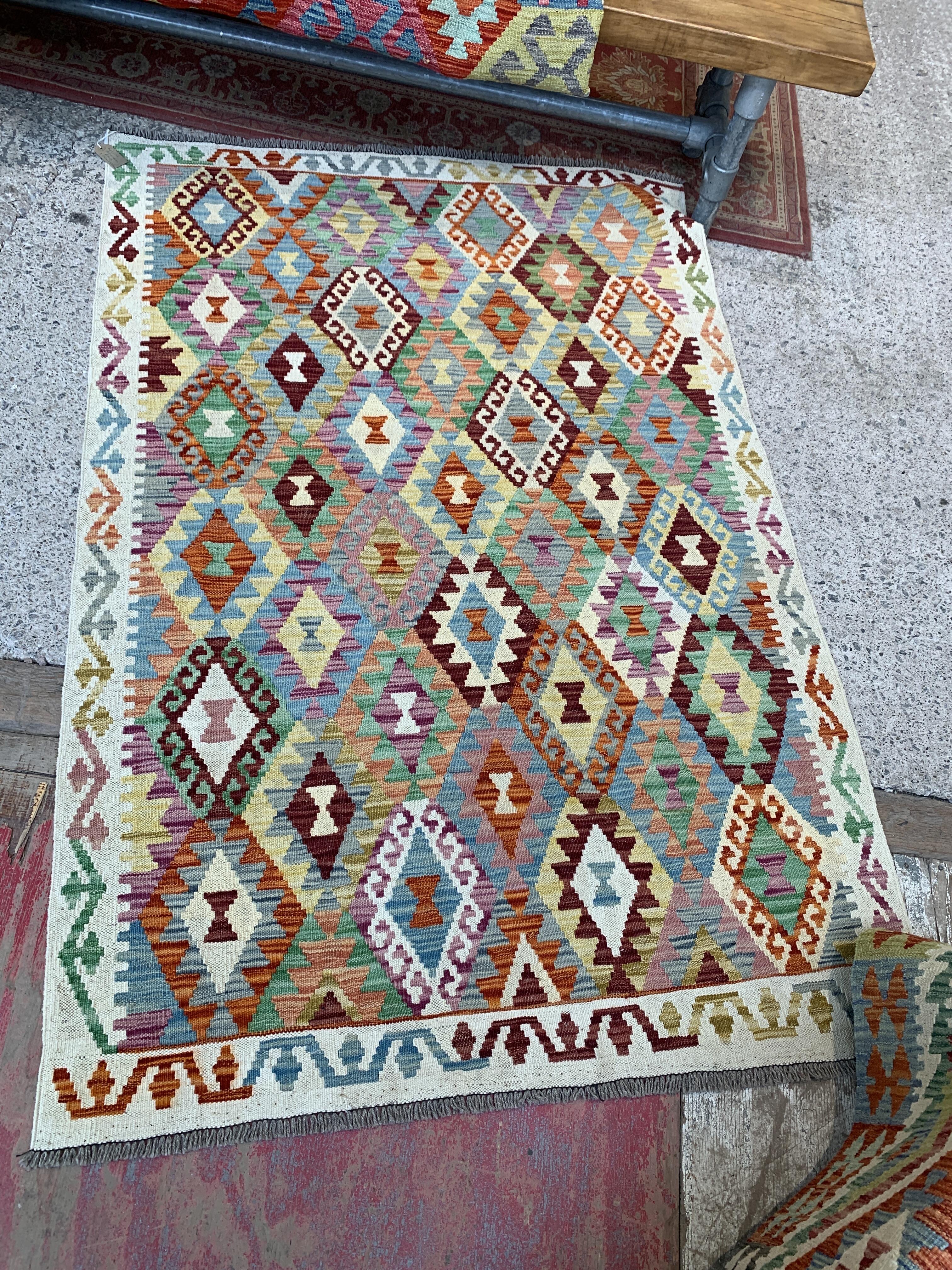 Vibrant Kilim Afghan Rug 185cm x 125cm