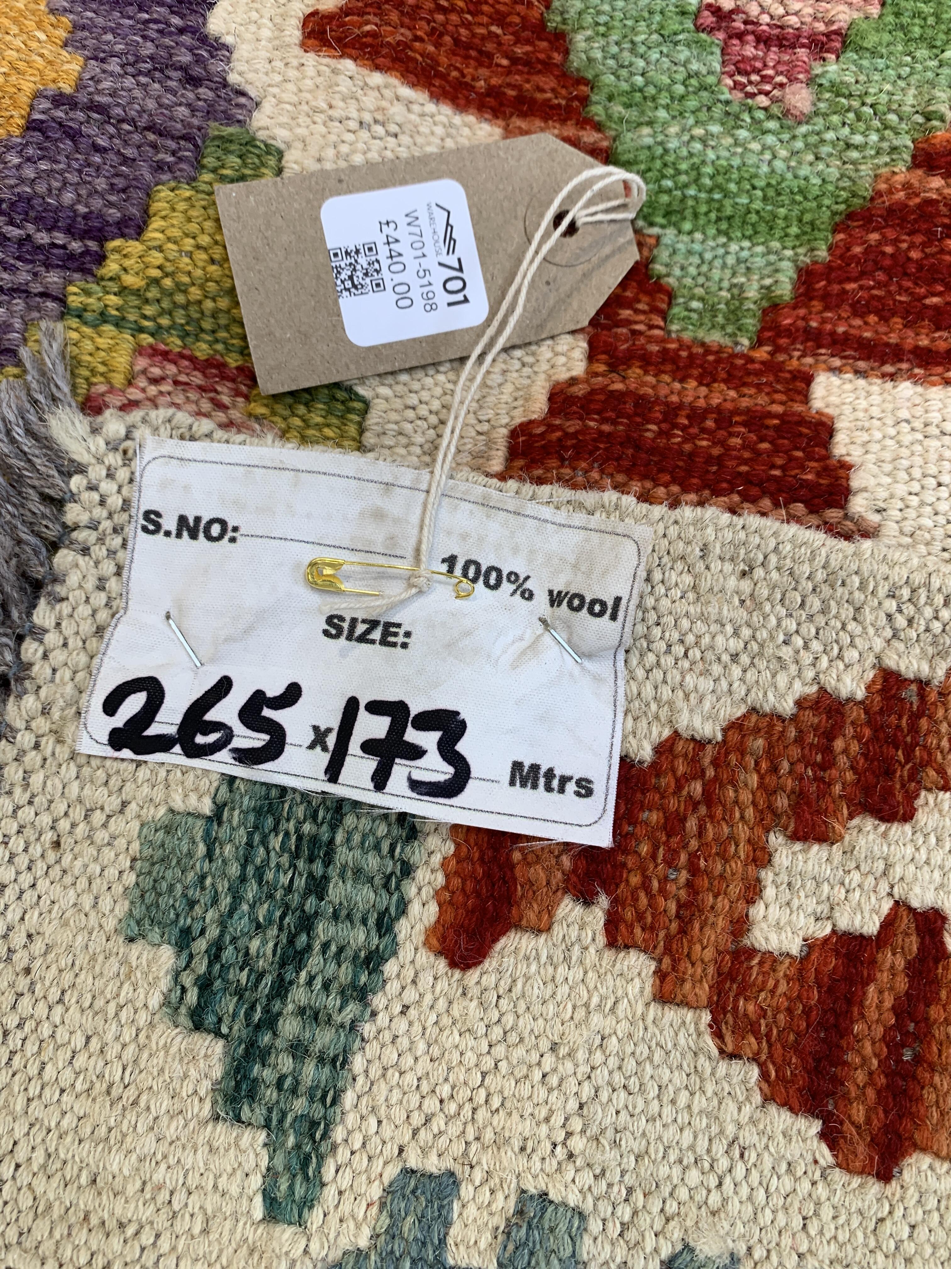 Vibrant Kilim Afghan Rug - 265cm x 173cm