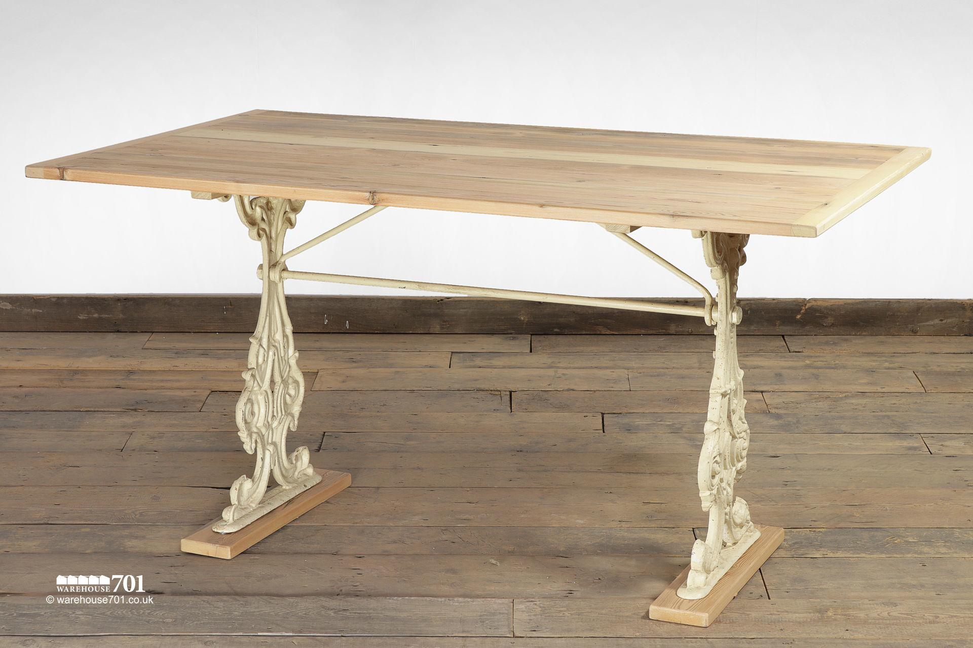 Vintage Cream Cast Iron and Pine Table #5