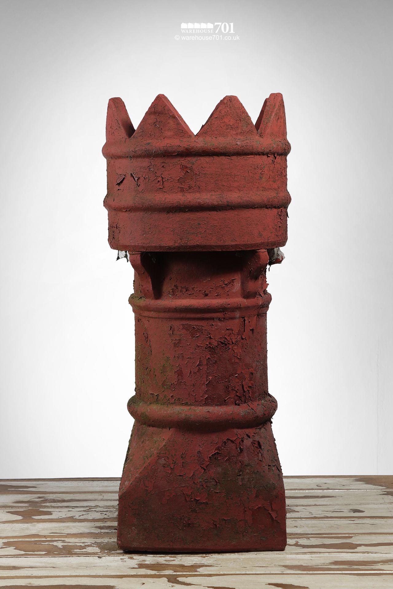 Reclaimed Bishop Style Clay Chimney Pot with Old Red Paint #2