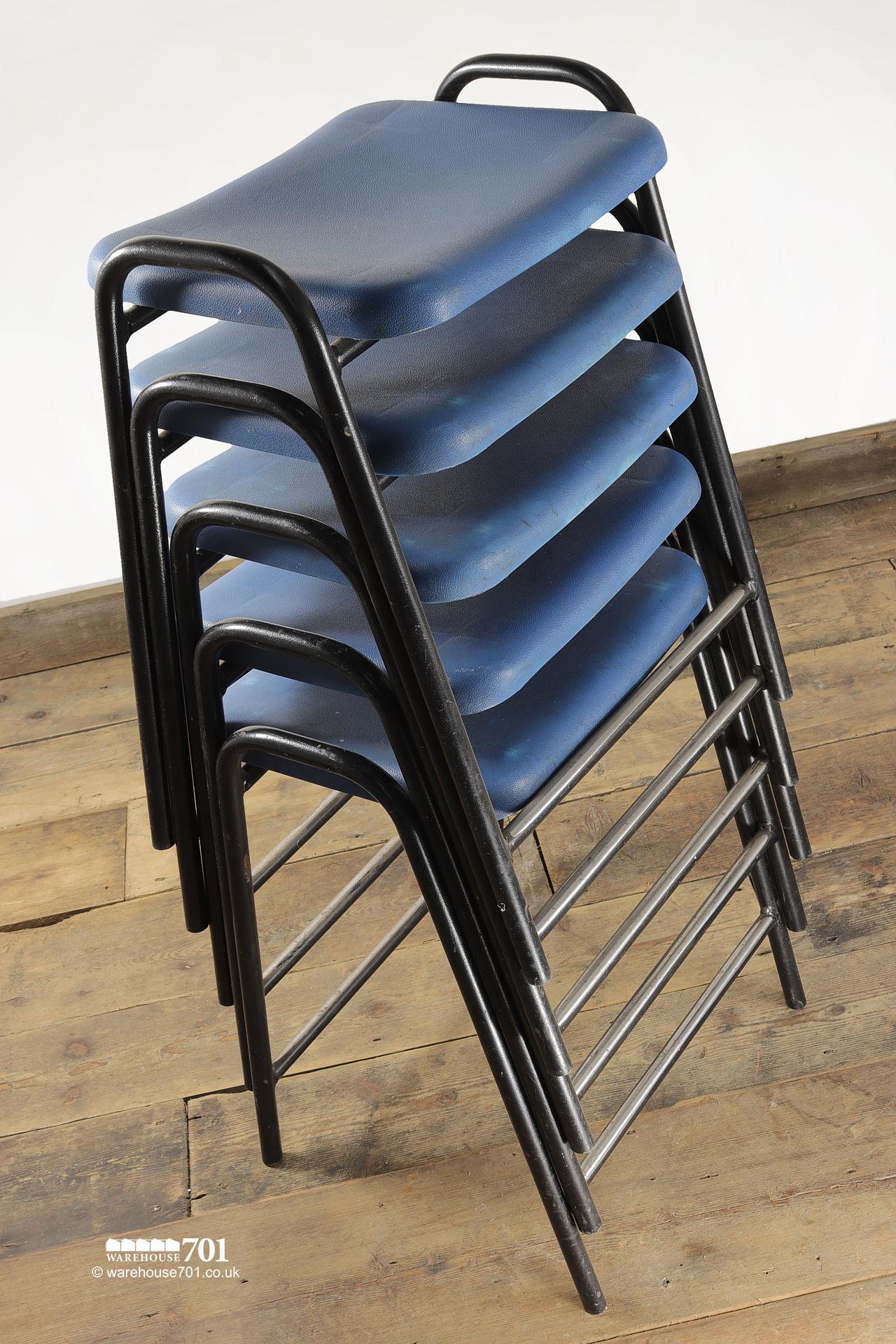 Hille Black Tubular Steel and Blue Plastic Stacking Stools