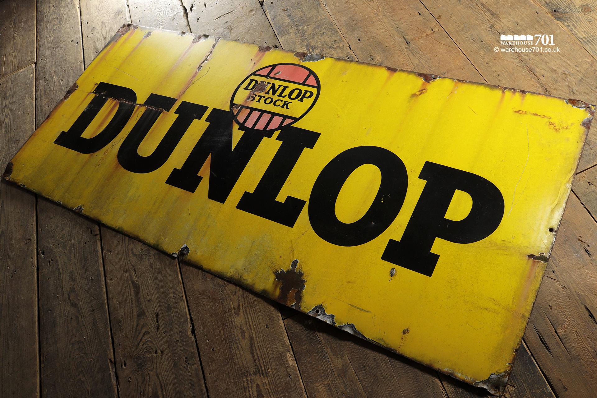Old Metal Single Sided Yellow Enamel Dunlop Stock Sign #2