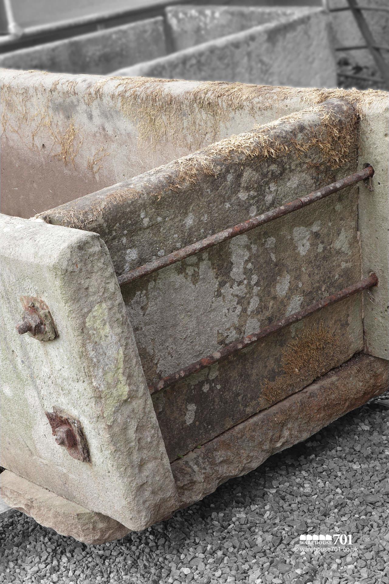 Very Large Antique Agricultural Stone Trough with Through Bolts #1