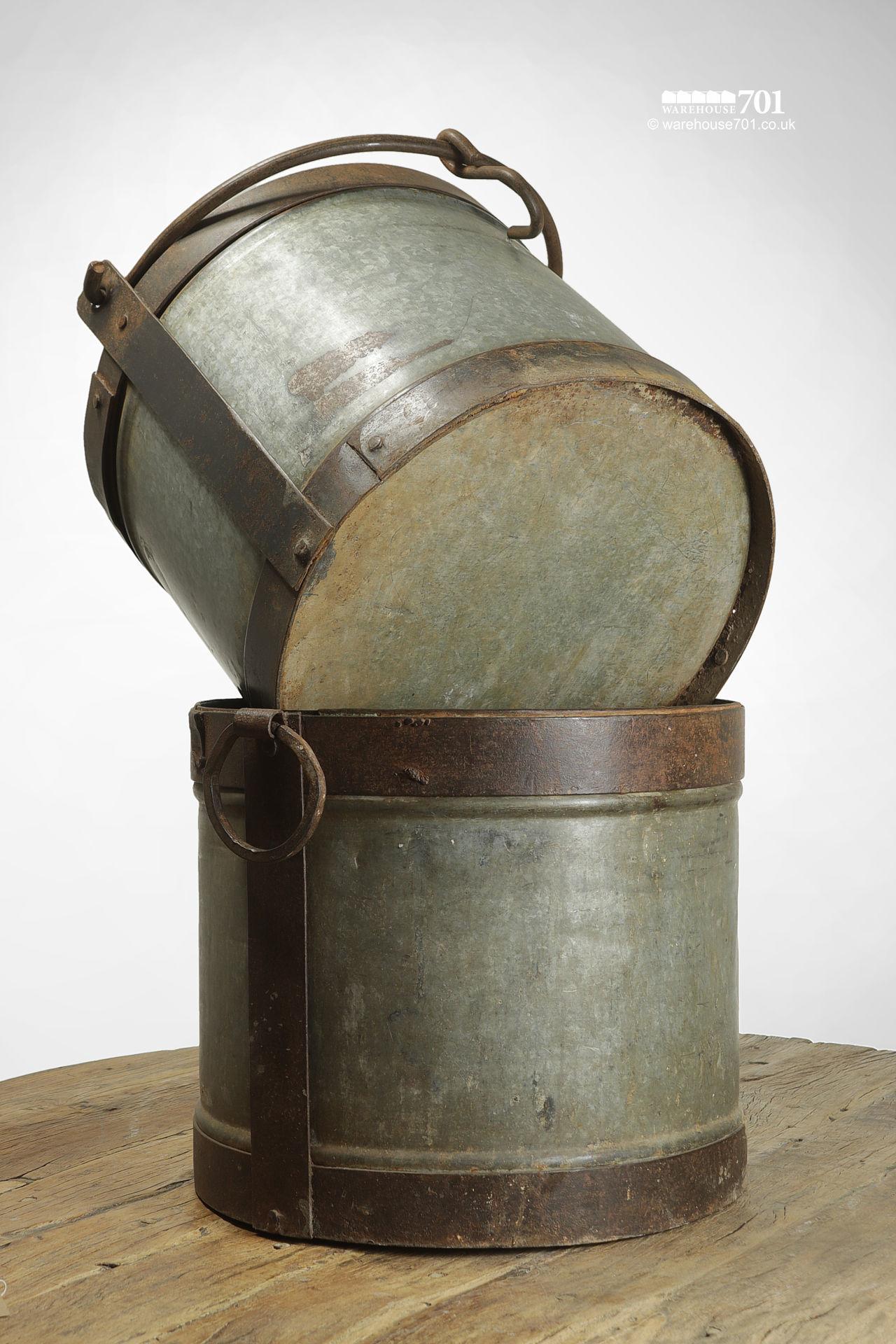 Vintage Style Galvanised and Steel Banded Bucket or Pail