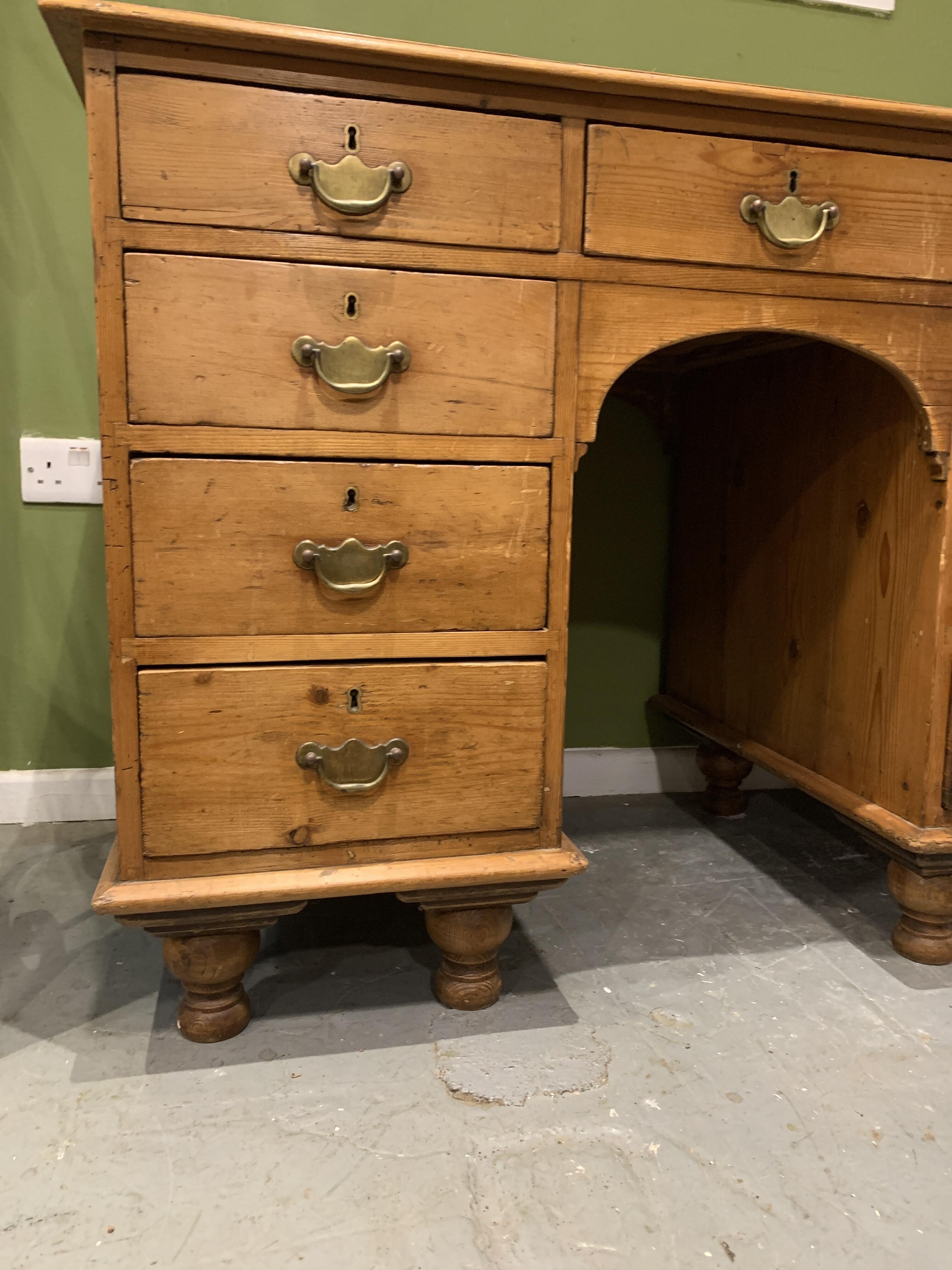 19c Pine Kneehole Desk with Character