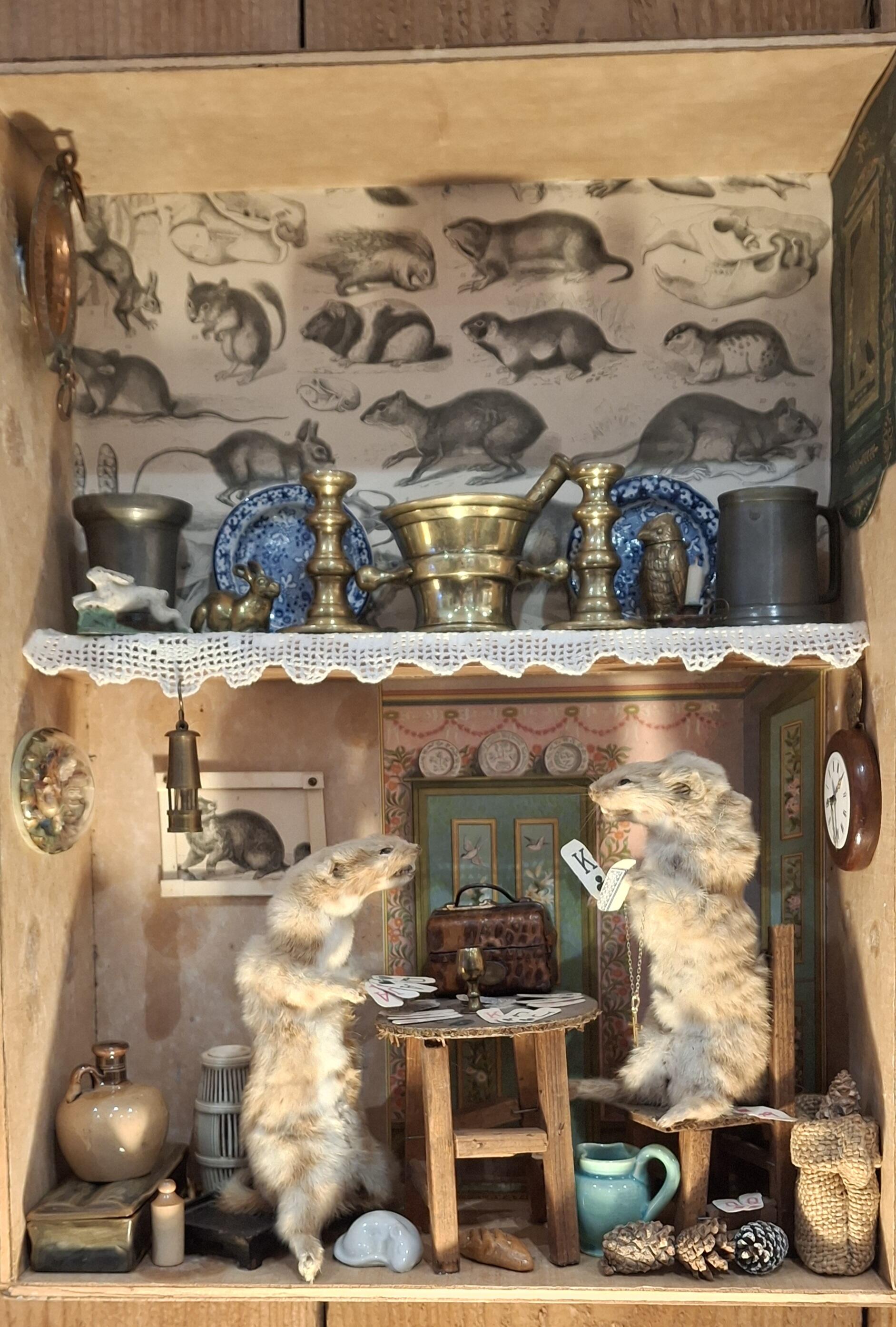 Antique Anthropomorphic Taxidermy Diorama - Weasels