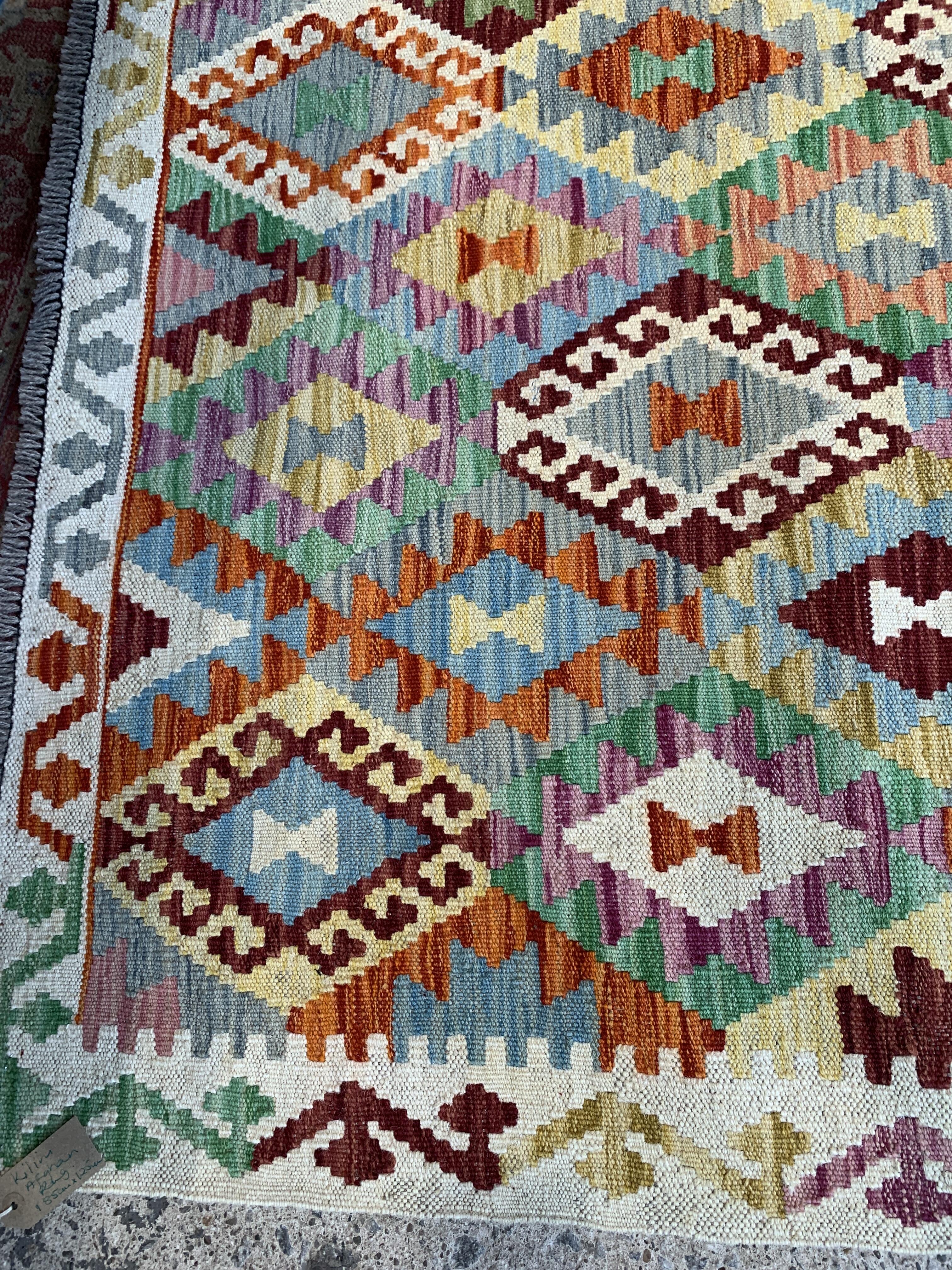 Vibrant Kilim Afghan Rug 185cm x 125cm
