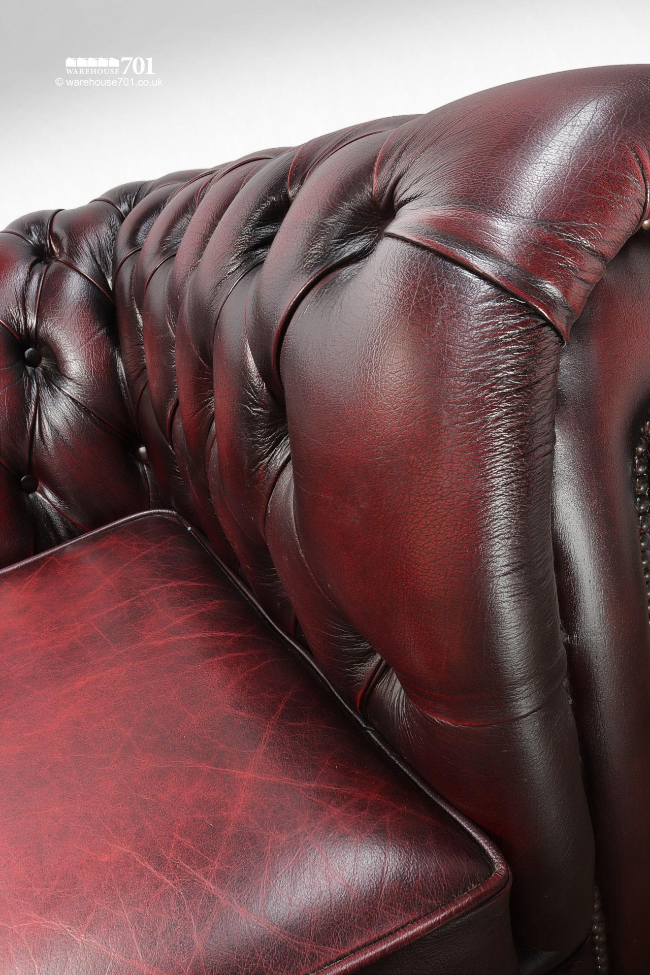 Reclaimed Four Seater Burgundy Leather Chesterfield Sofa #2