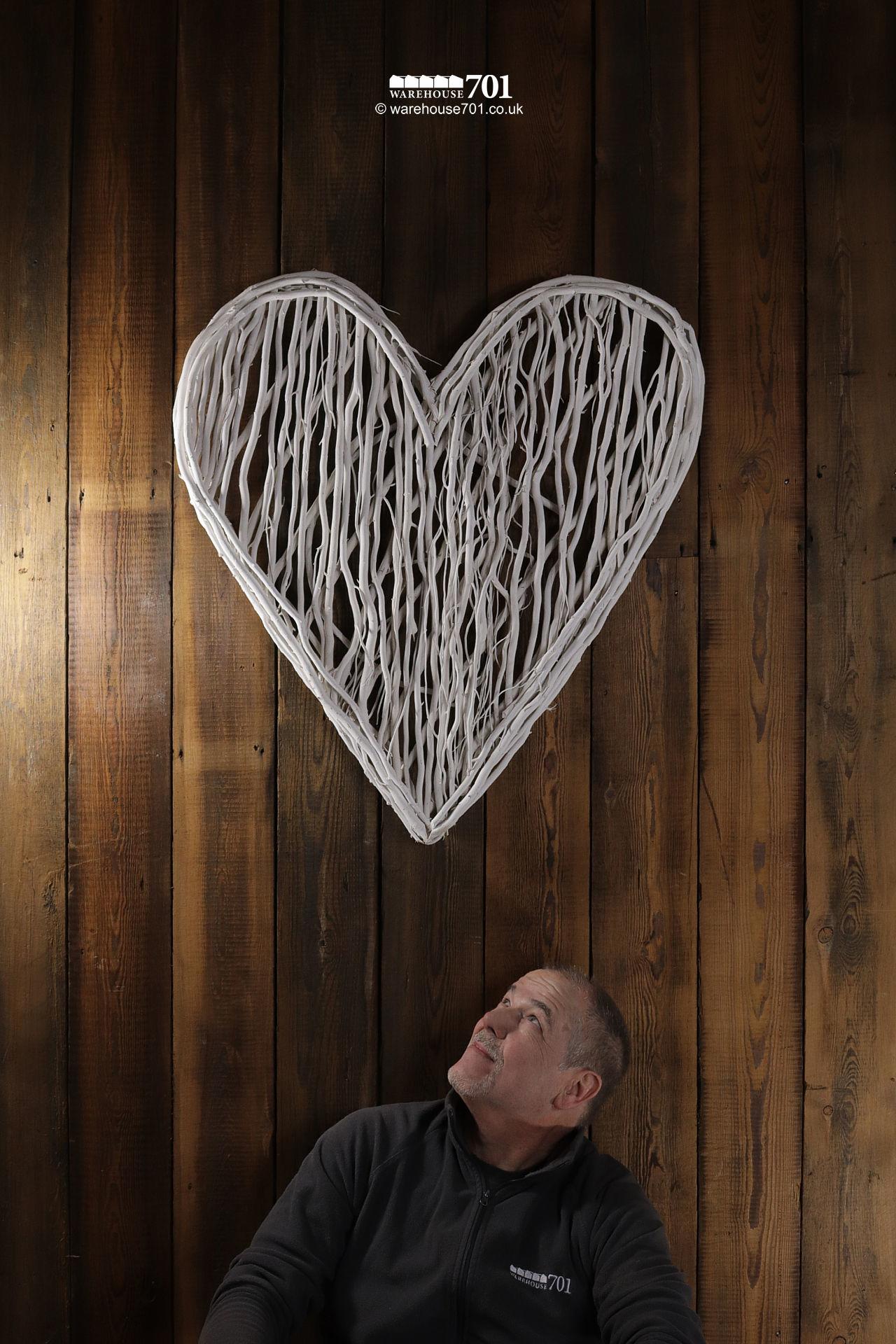 New Large Organic White Painted Stick Heart Wall Display #3