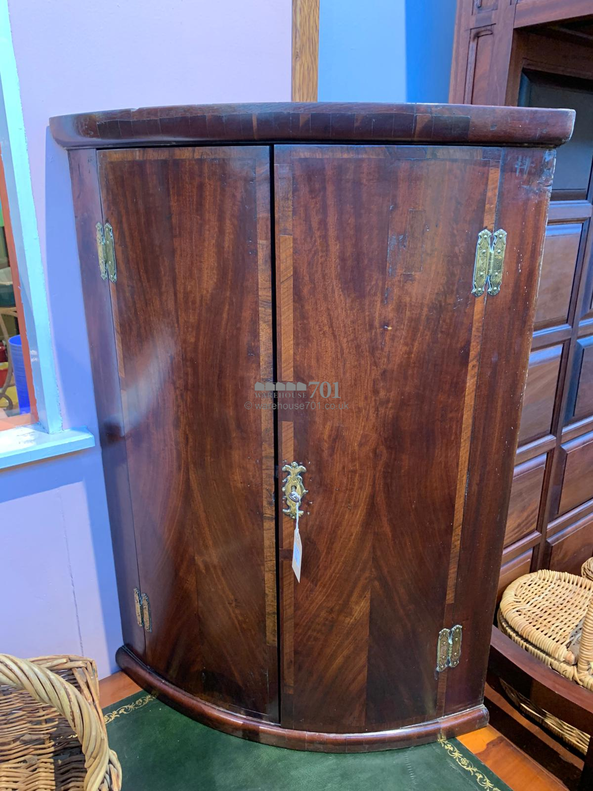 19th century mahogany barrel corner cupboard