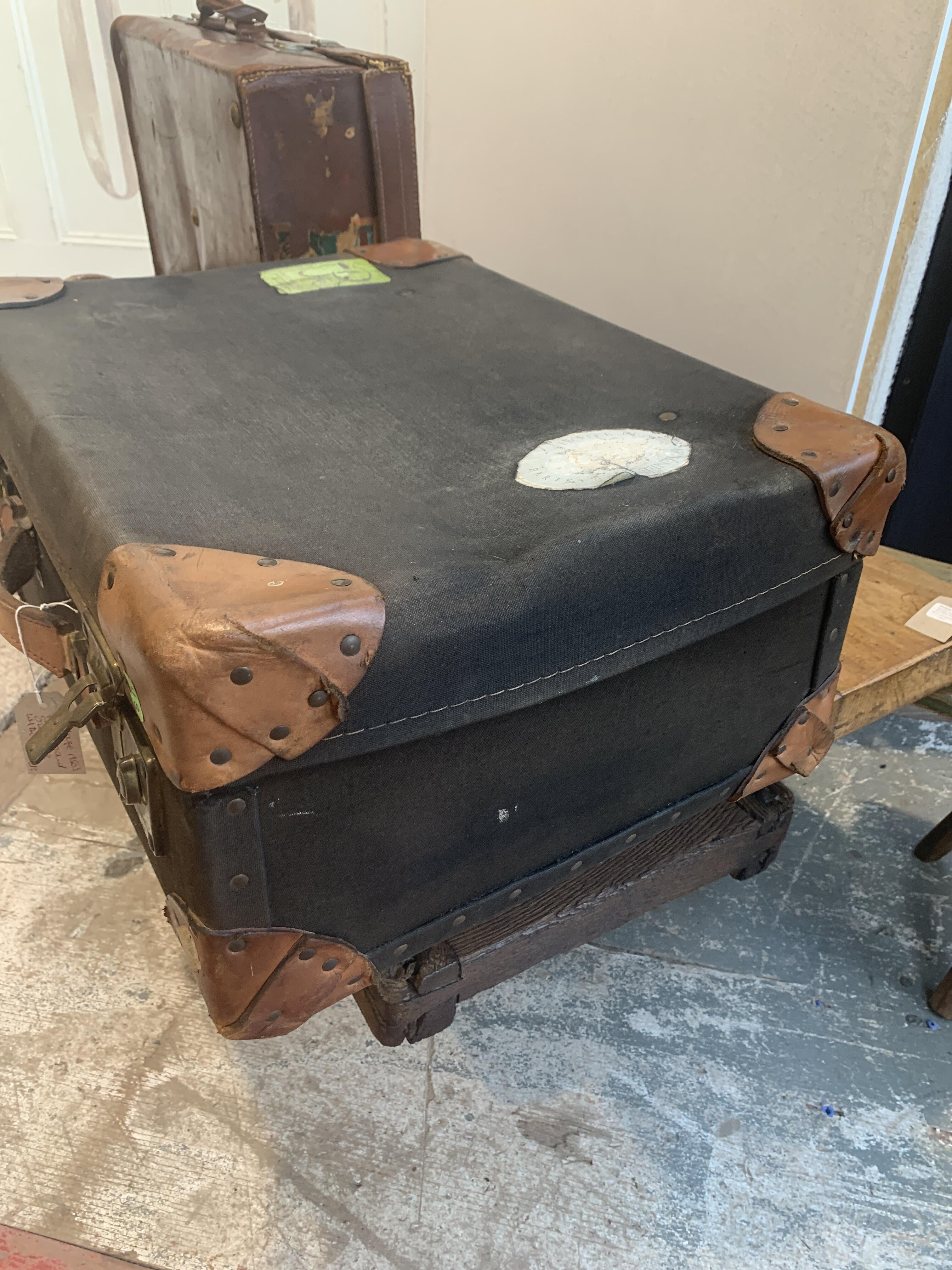 Vintage Fibreboard Suitcase with Travel Labels