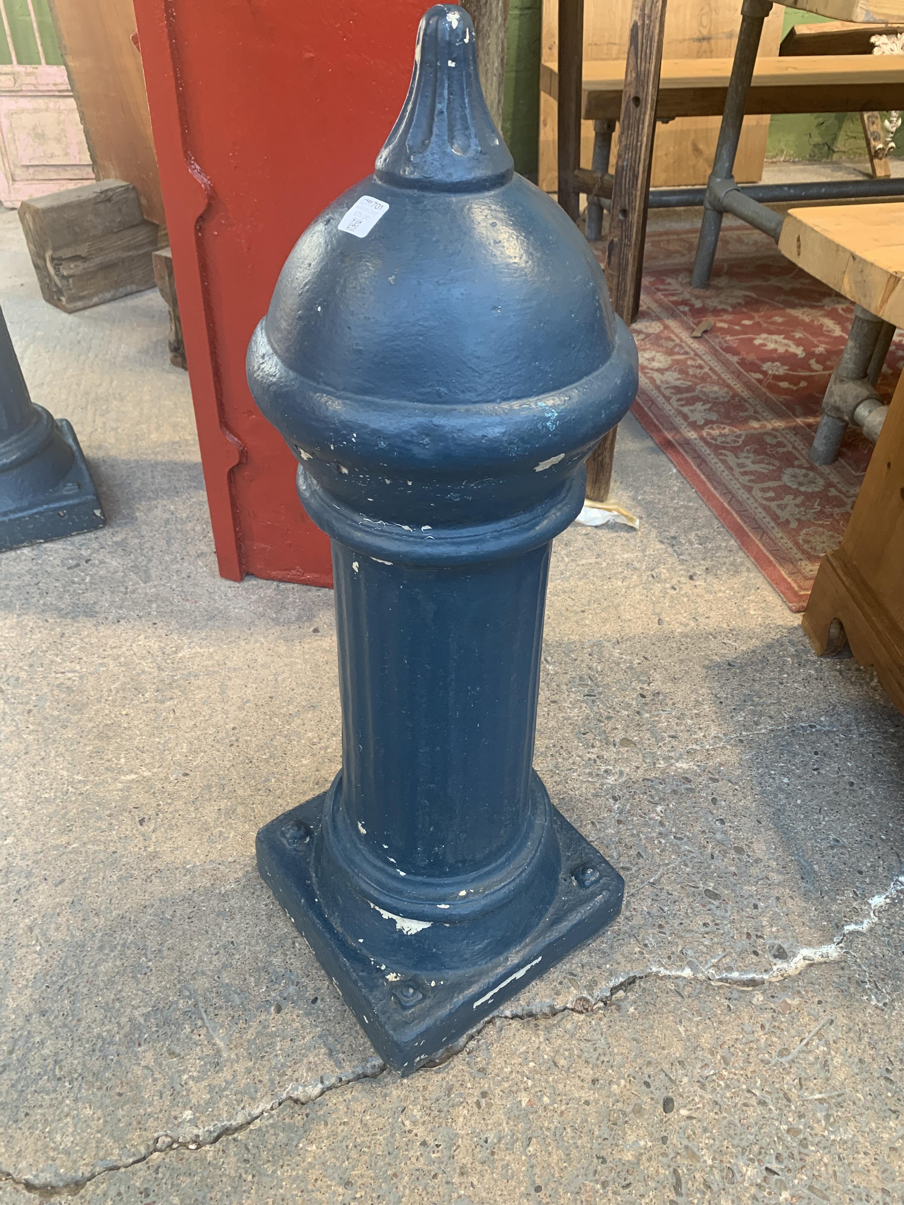 Vintage Blue Painted Concrete Bollard