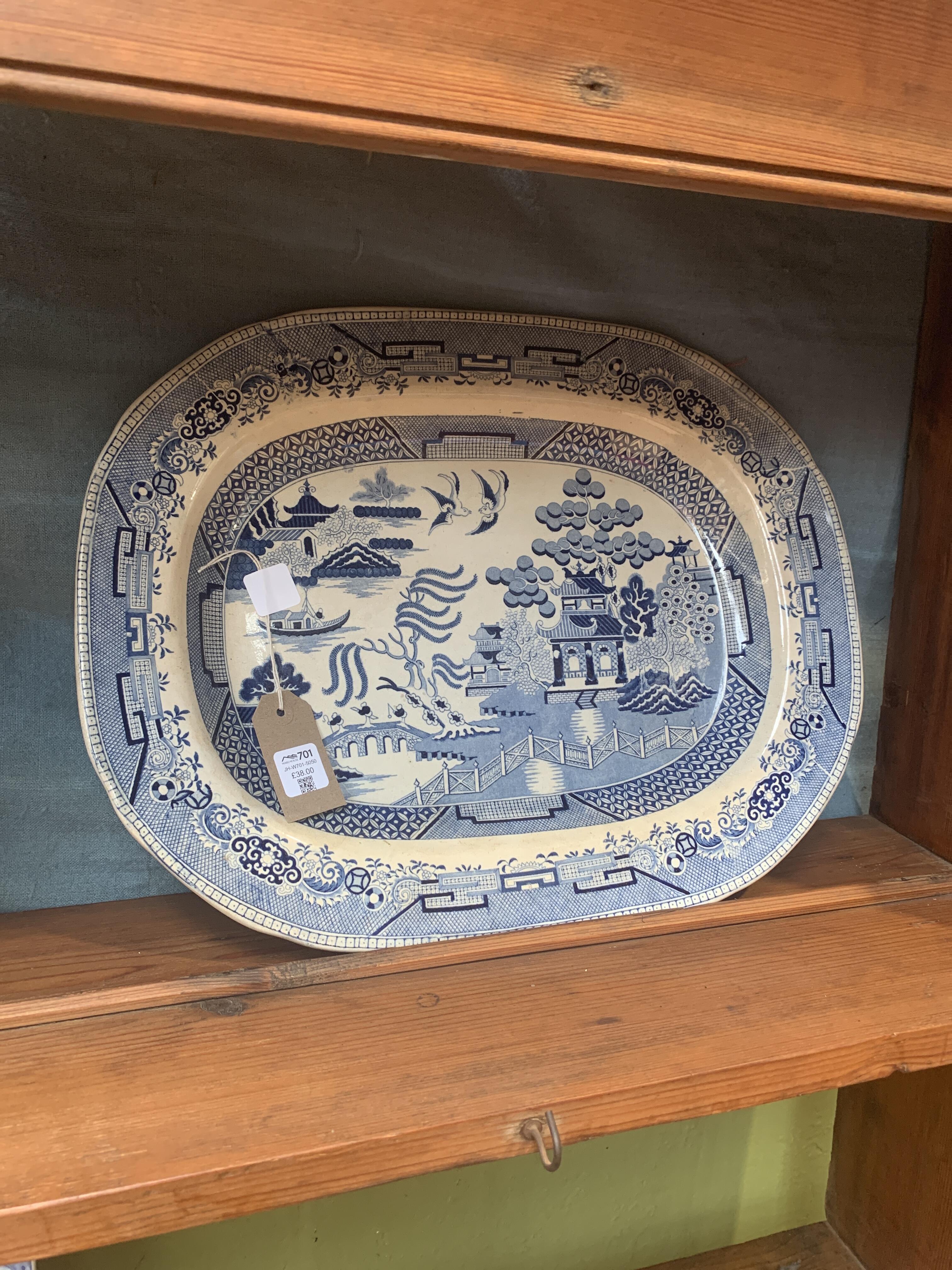 19th Century Willow Pattern Platter, 44cm x 36cm