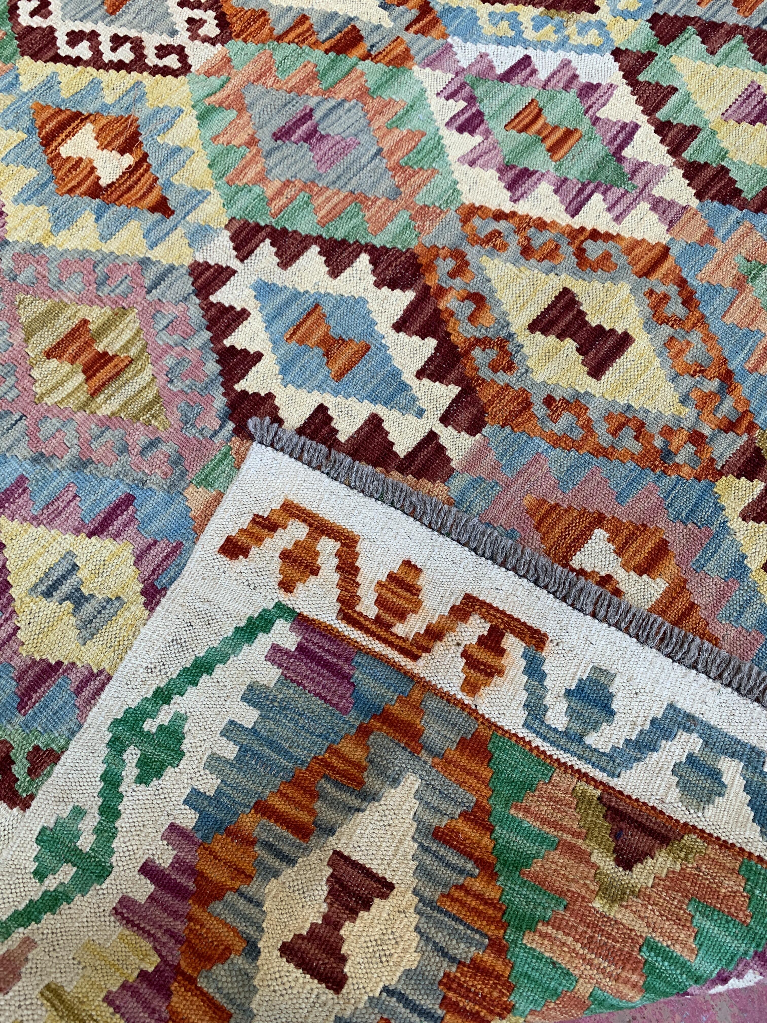 Vibrant Kilim Afghan Rug 185cm x 125cm
