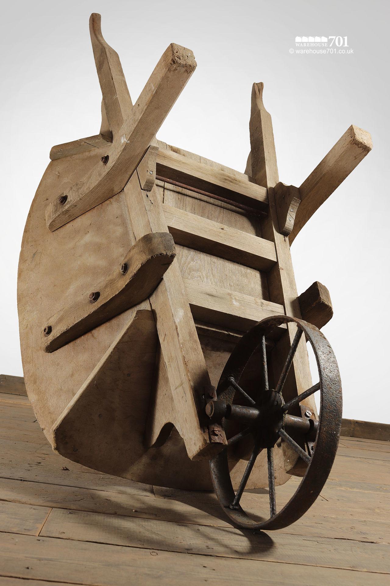 Salvaged Old-Fashioned Wood Wheelbarrow with Iron Wheel #3