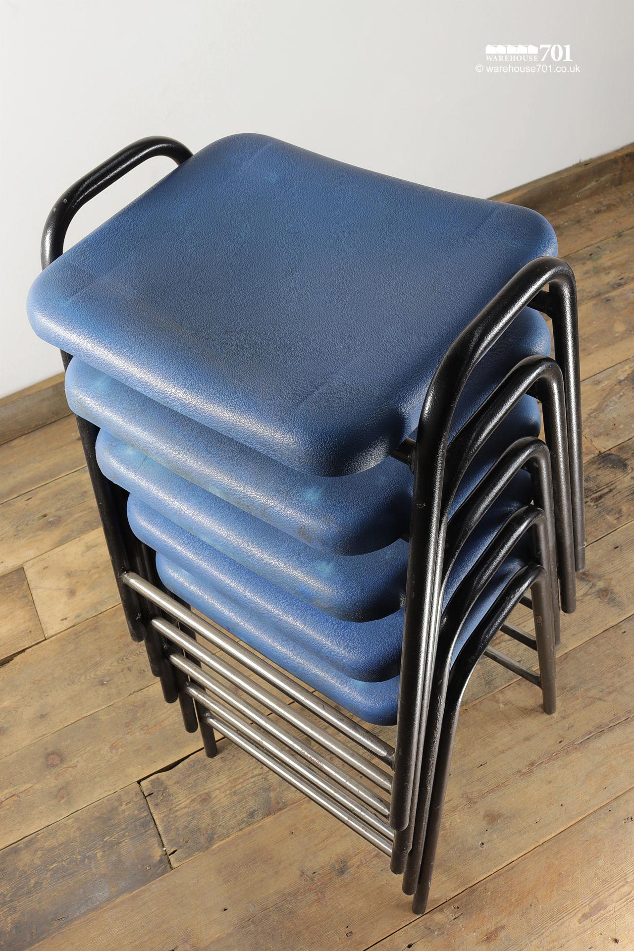 Hille Black Tubular Steel and Blue Plastic Stacking Stools #3