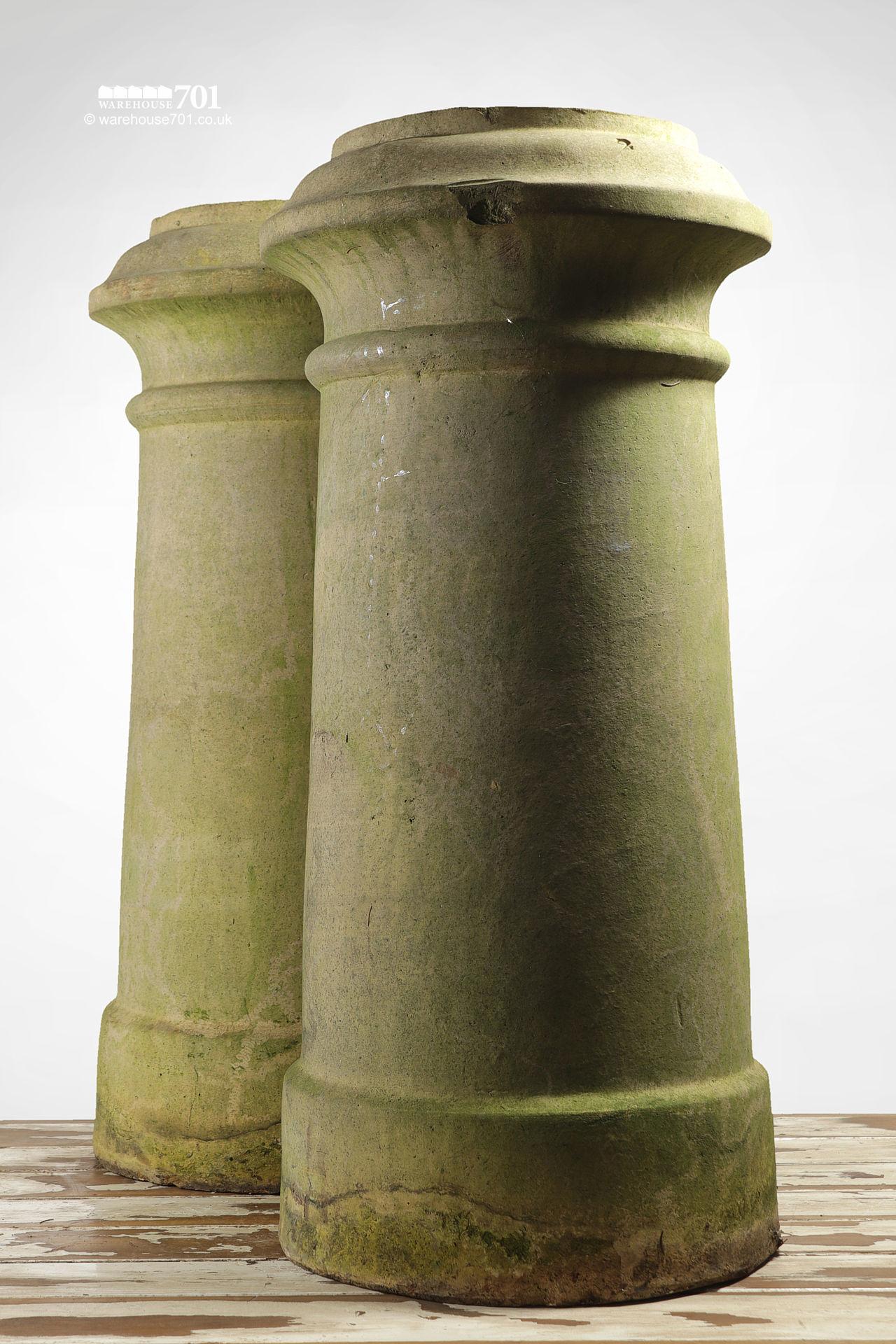 Pair of Salvaged Cream or Buff Clay Stylised Cannon Chimney Pots