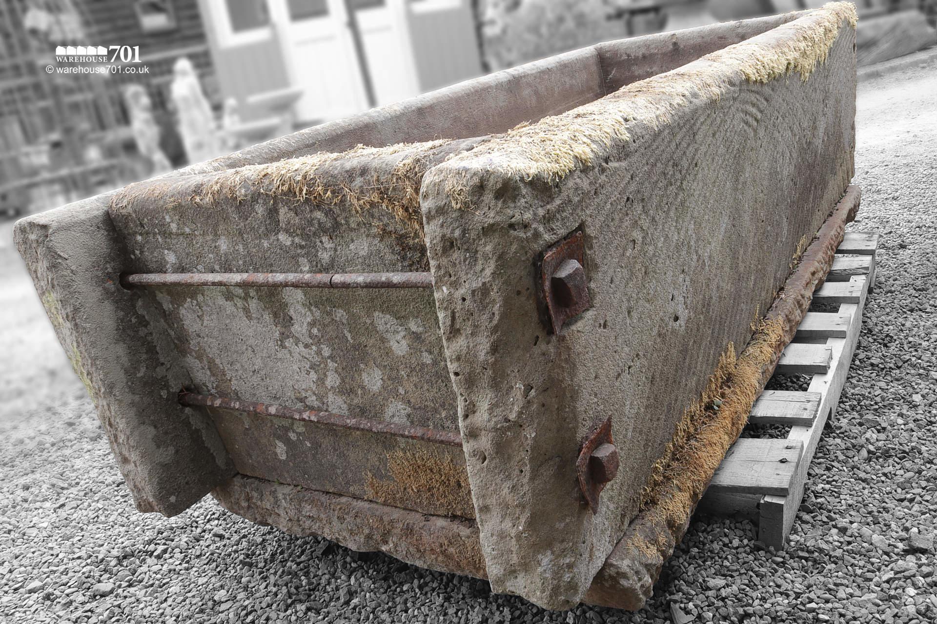 Very Large Antique Agricultural Stone Trough with Through Bolts #3
