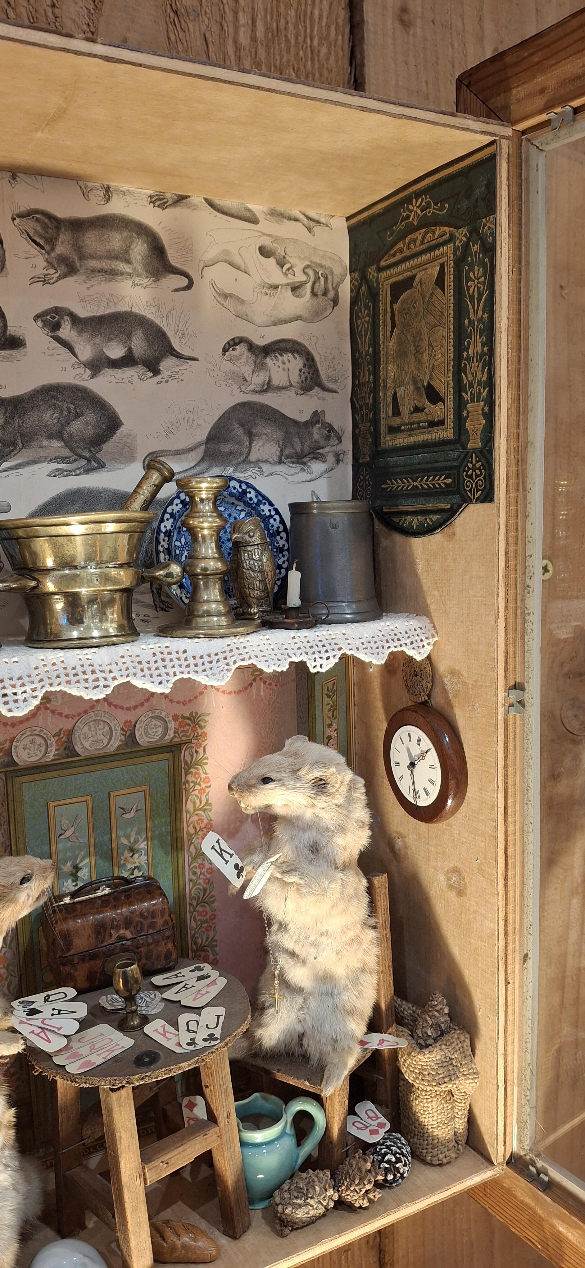 Antique Anthropomorphic Taxidermy Diorama - Weasels