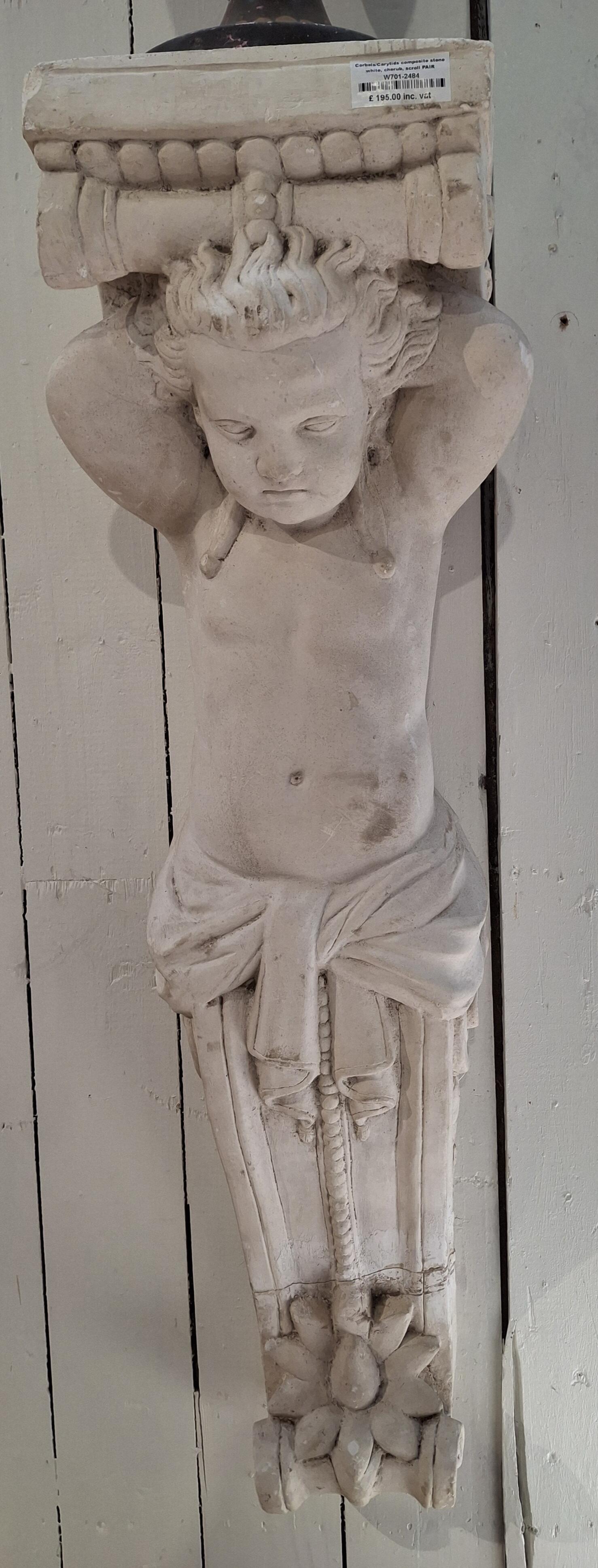 Pair of Composite Stone Cherub Corbels
