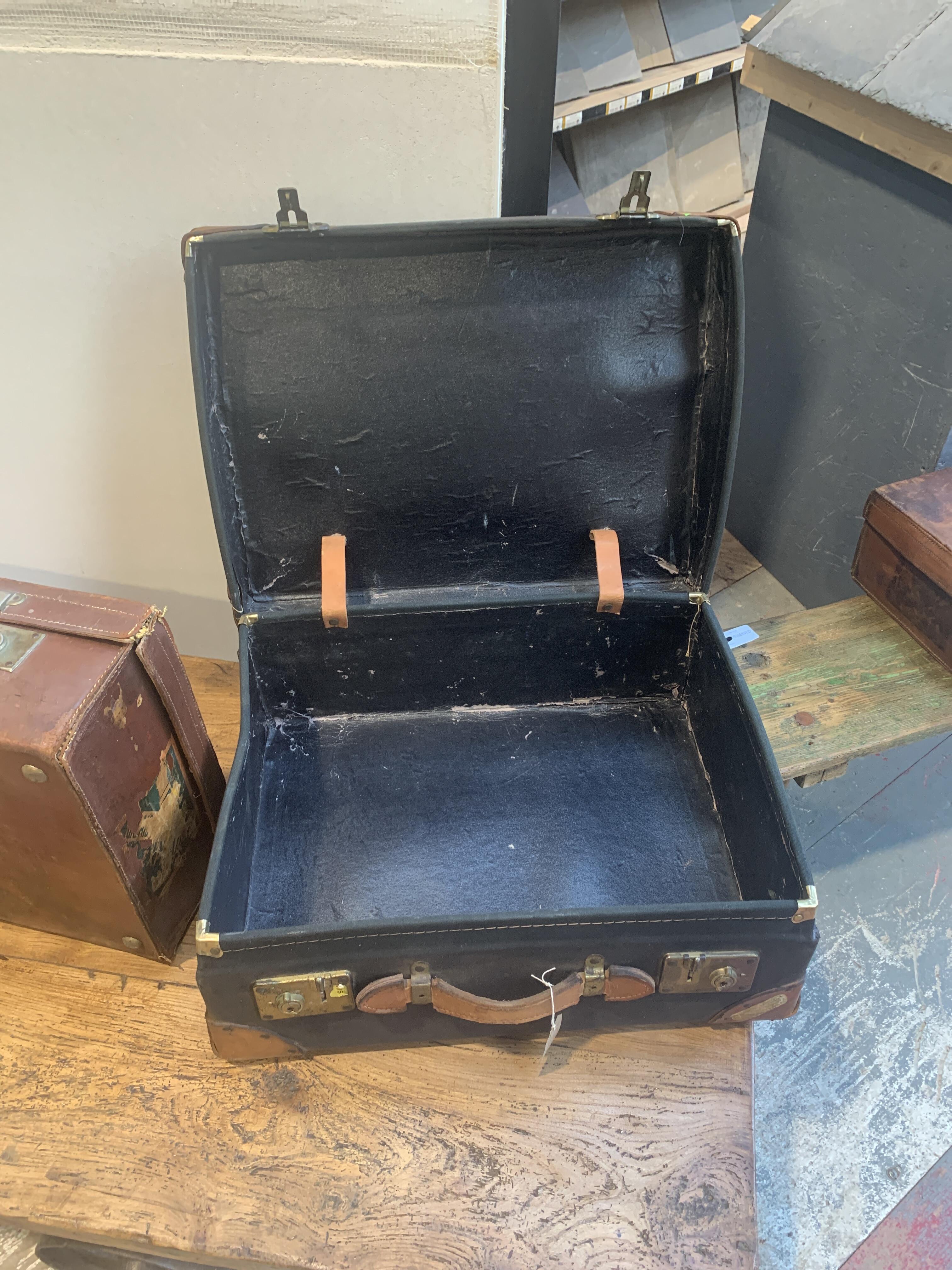 Vintage Fibreboard Suitcase with Travel Labels