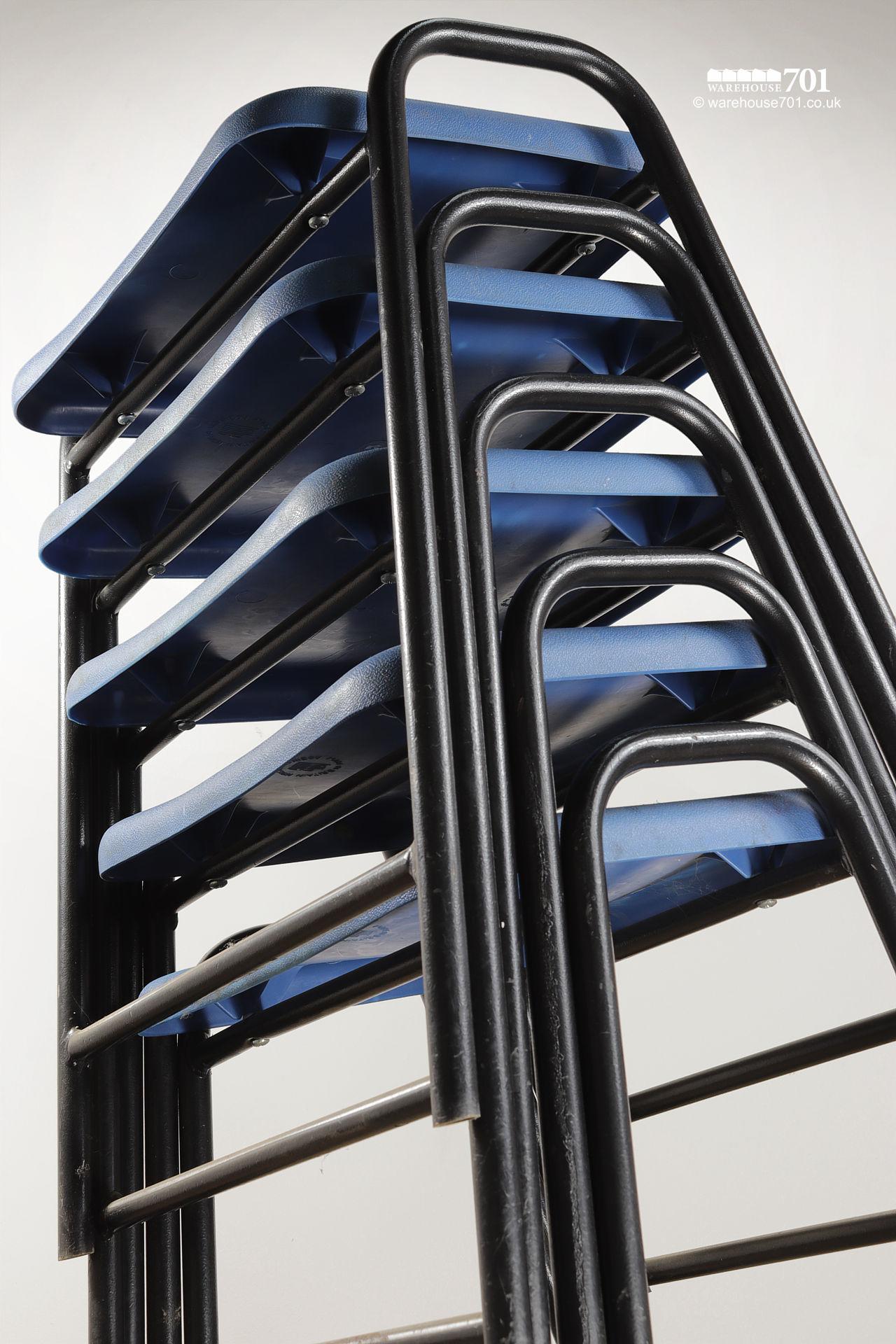 Hille Black Tubular Steel and Blue Plastic Stacking Stools #4