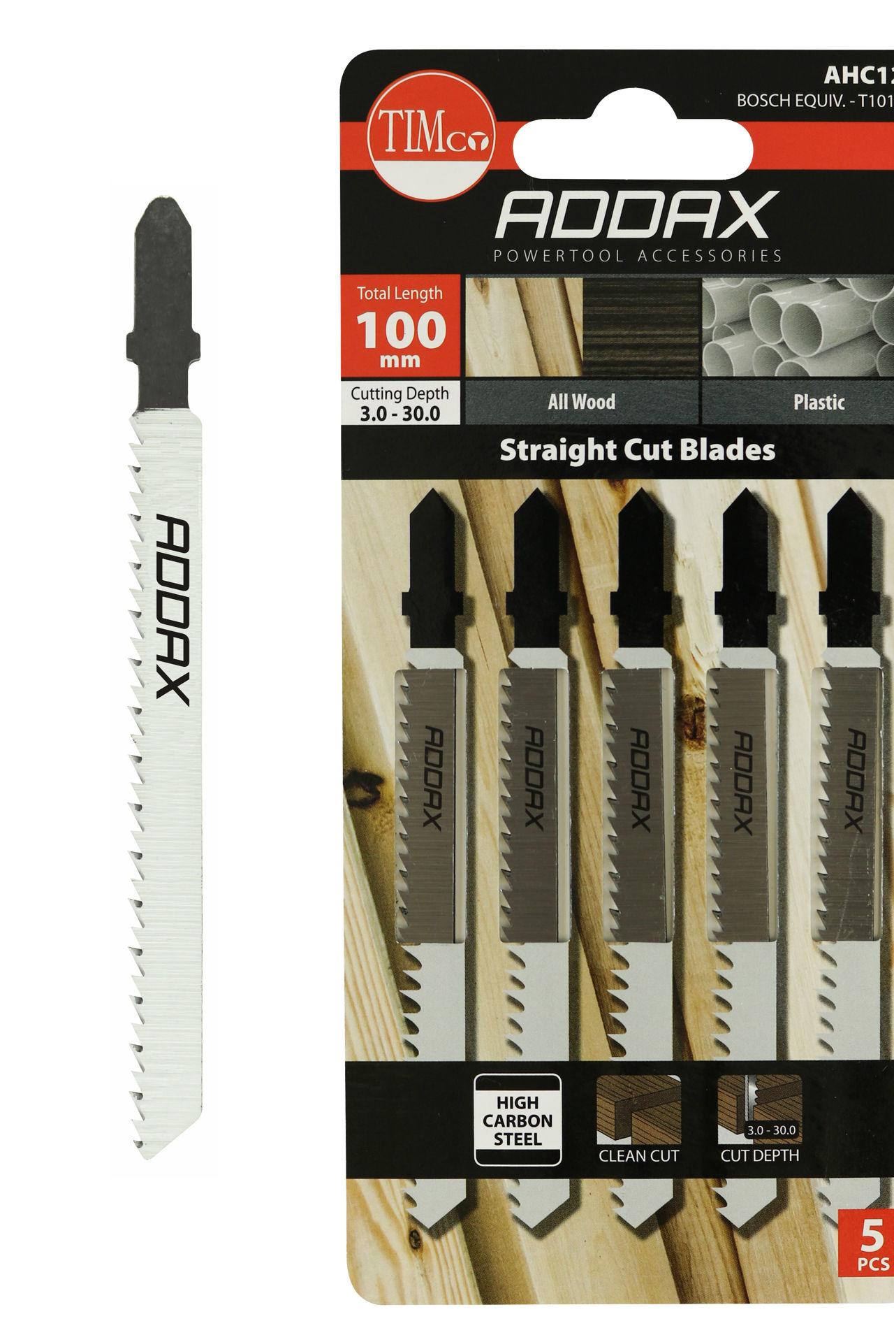 Addax 100mm Jigsaw Blades - Wood and Plastic Cutting - HSS Blades - Straight Cut Blade