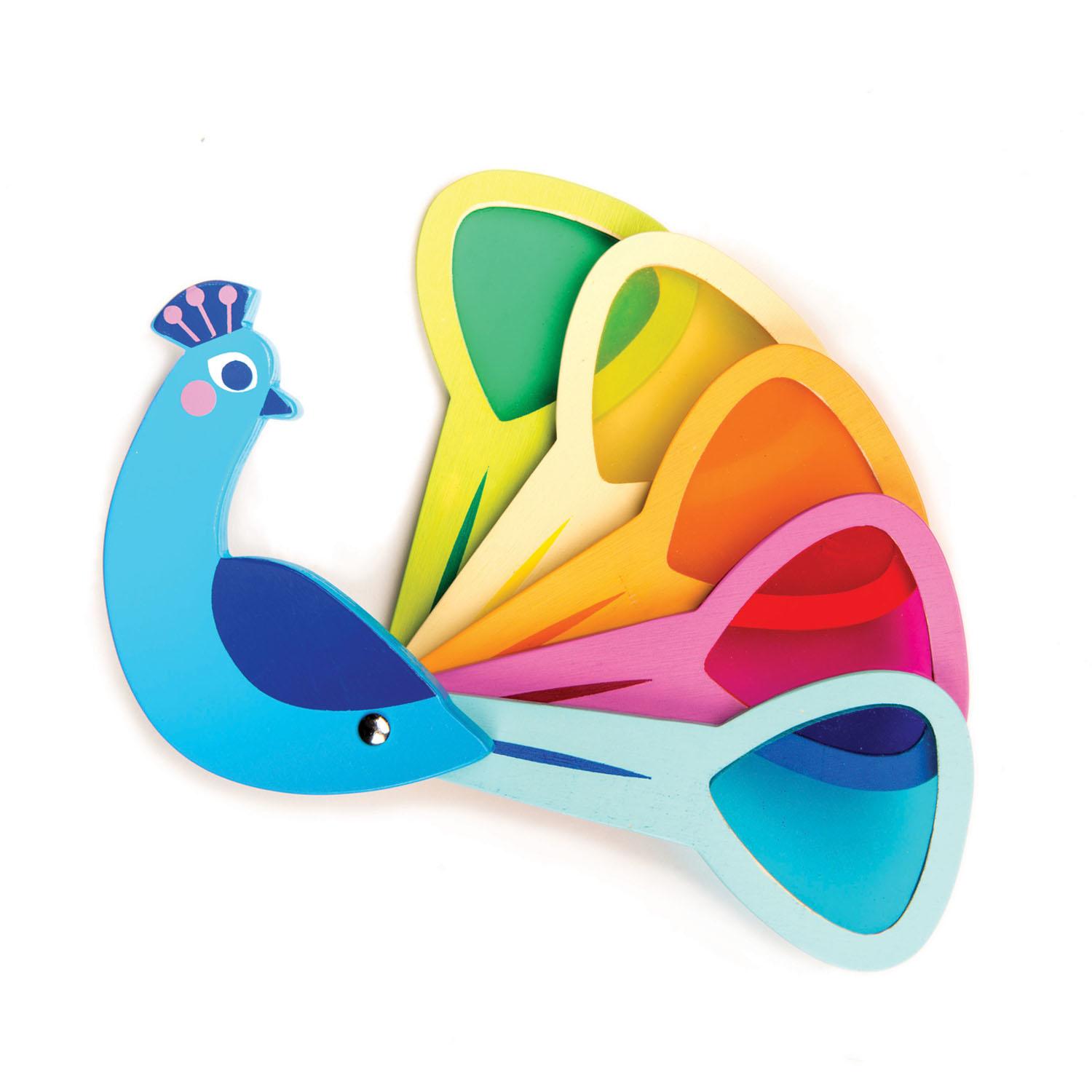 New Wooden Toy Peacock with Acrylic Coloured Tail Feathers #2