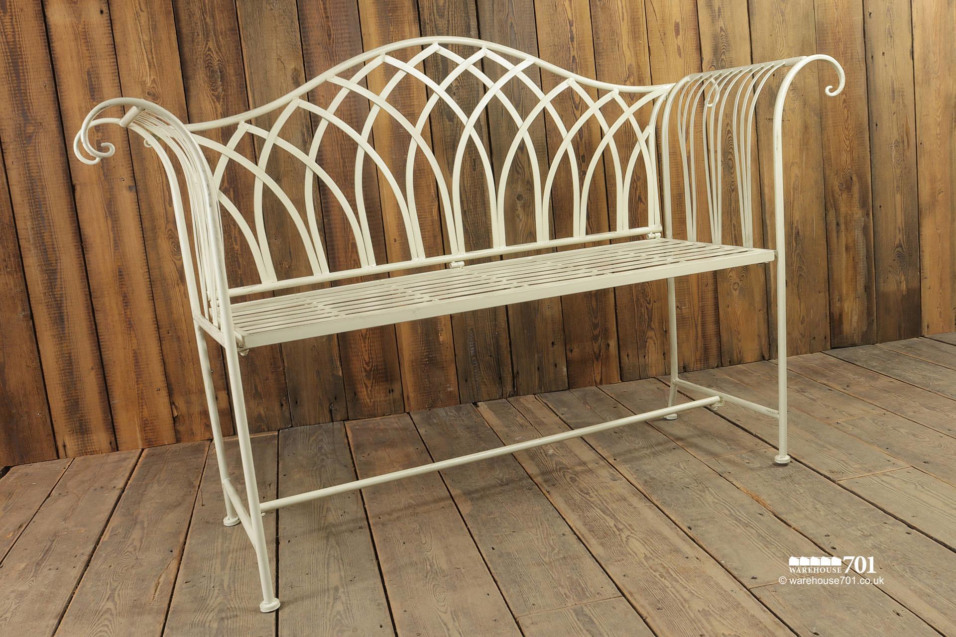 NEW Kings Stylish Two-Seater Cream Iron Strapwork Garden Bench #3