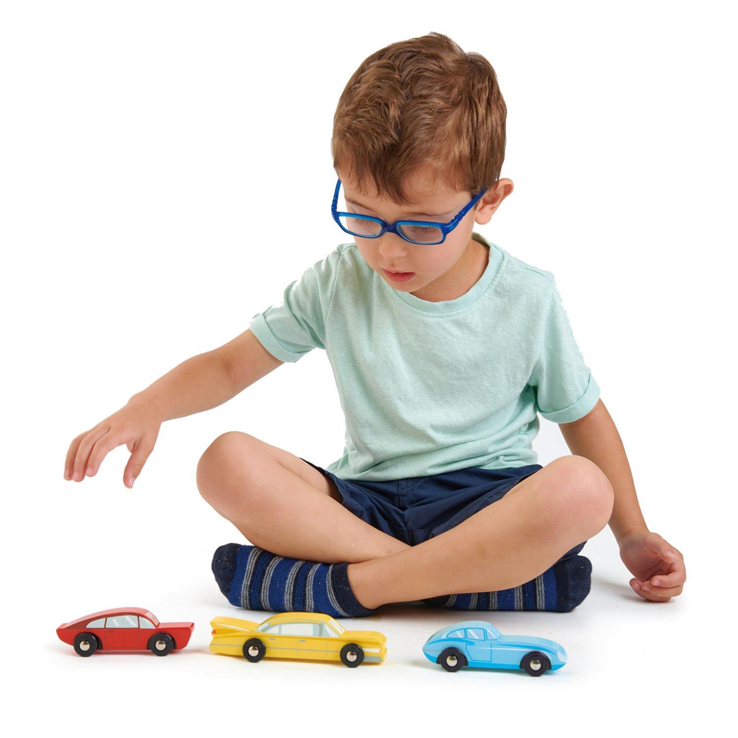New Stylish Wooden Retro Toy Cars - Set of 3 in Red, Blue and Yellow #1