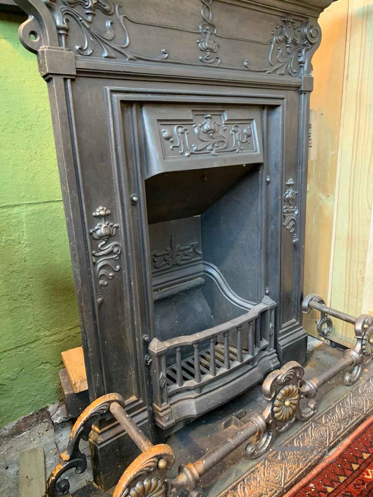 Art nouveau fireplace, Fender and mirror