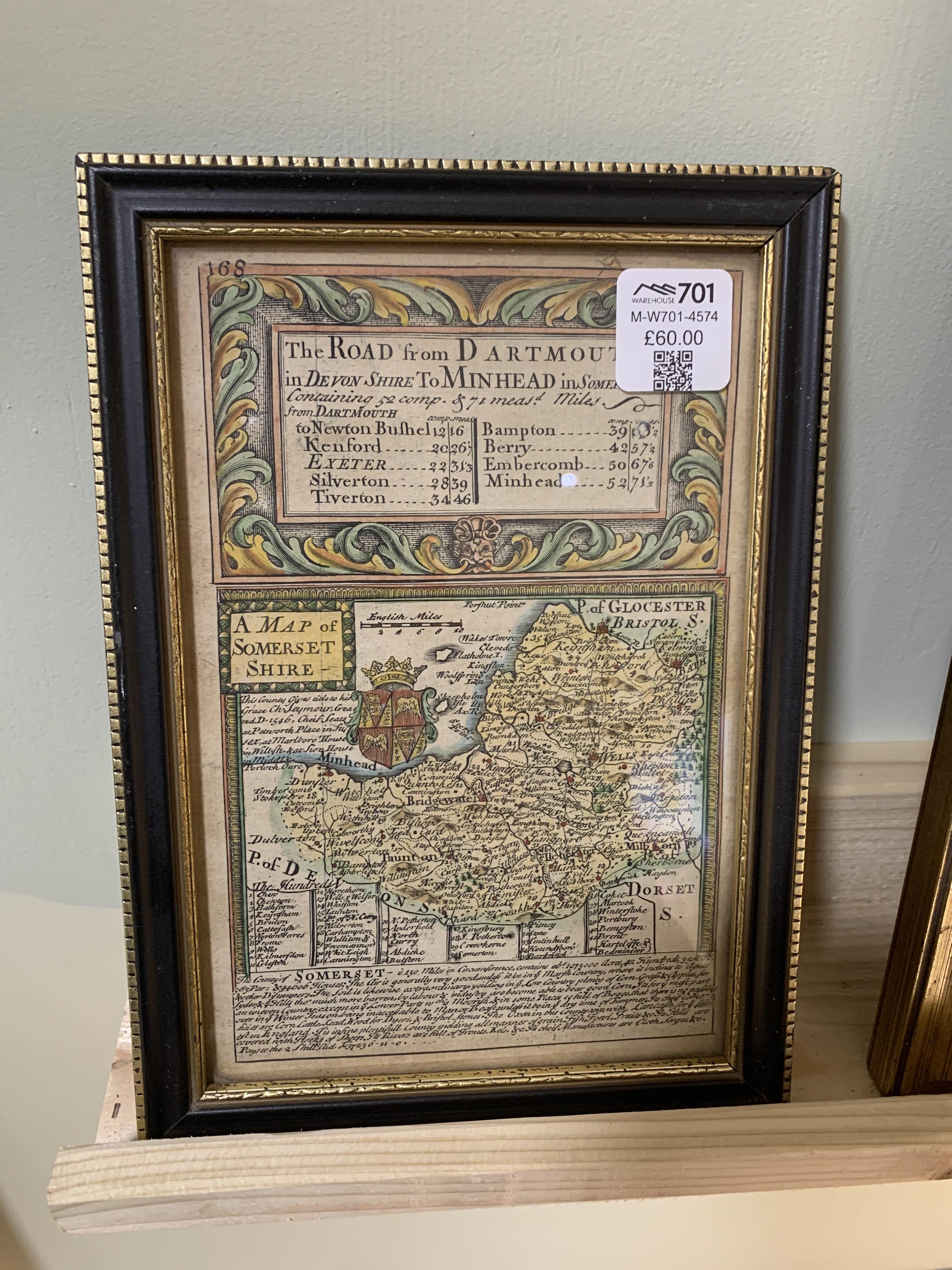Antique 1720AD Map Dartmouth to Minehead