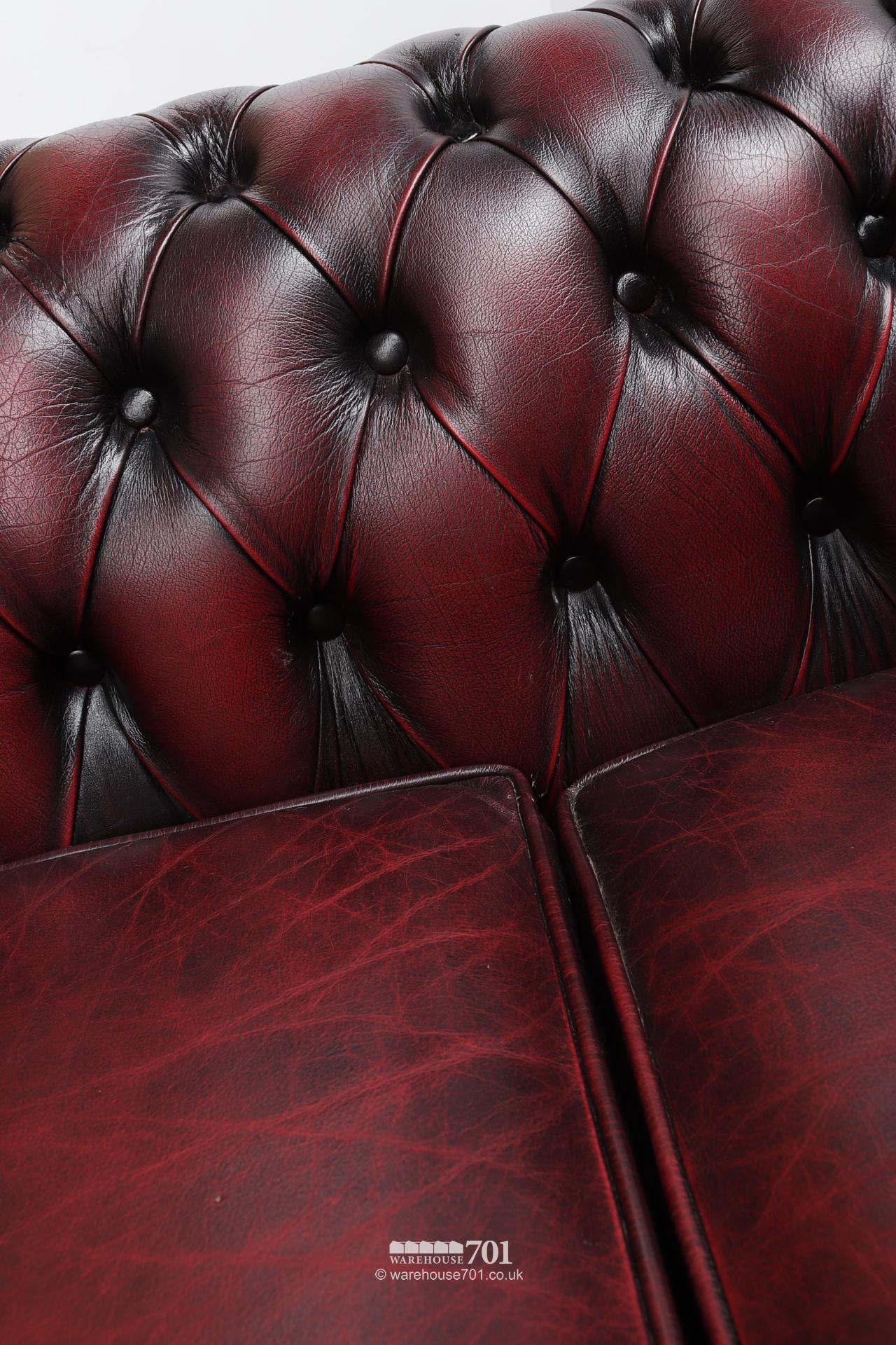 Reclaimed Four Seater Burgundy Leather Chesterfield Sofa #5
