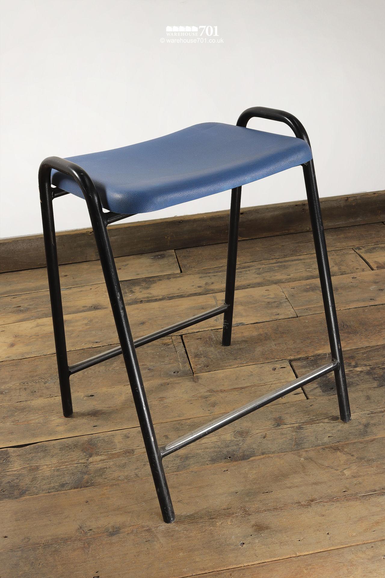 Hille Black Tubular Steel and Blue Plastic Stacking Stools #5