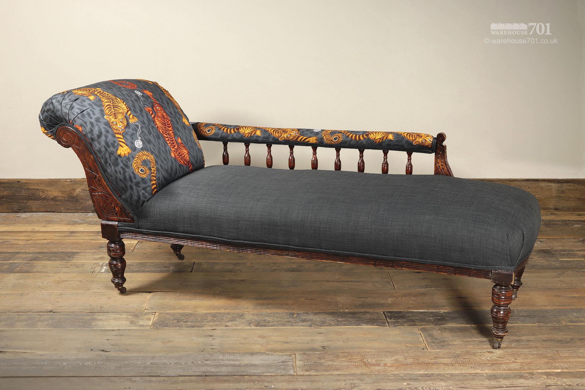 Reclaimed Reupholstered Tiger Print Chaise Longue
