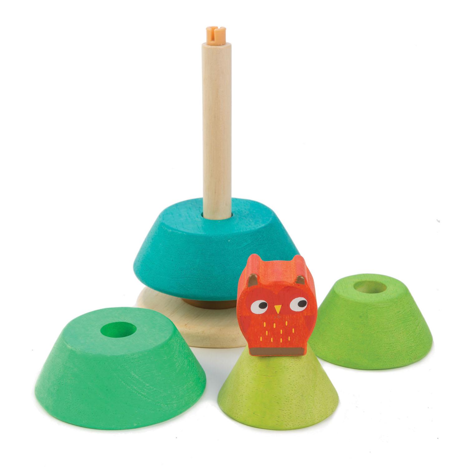 New Wooden Toy Stacking Fir Tree Topped with a Red Owl #3